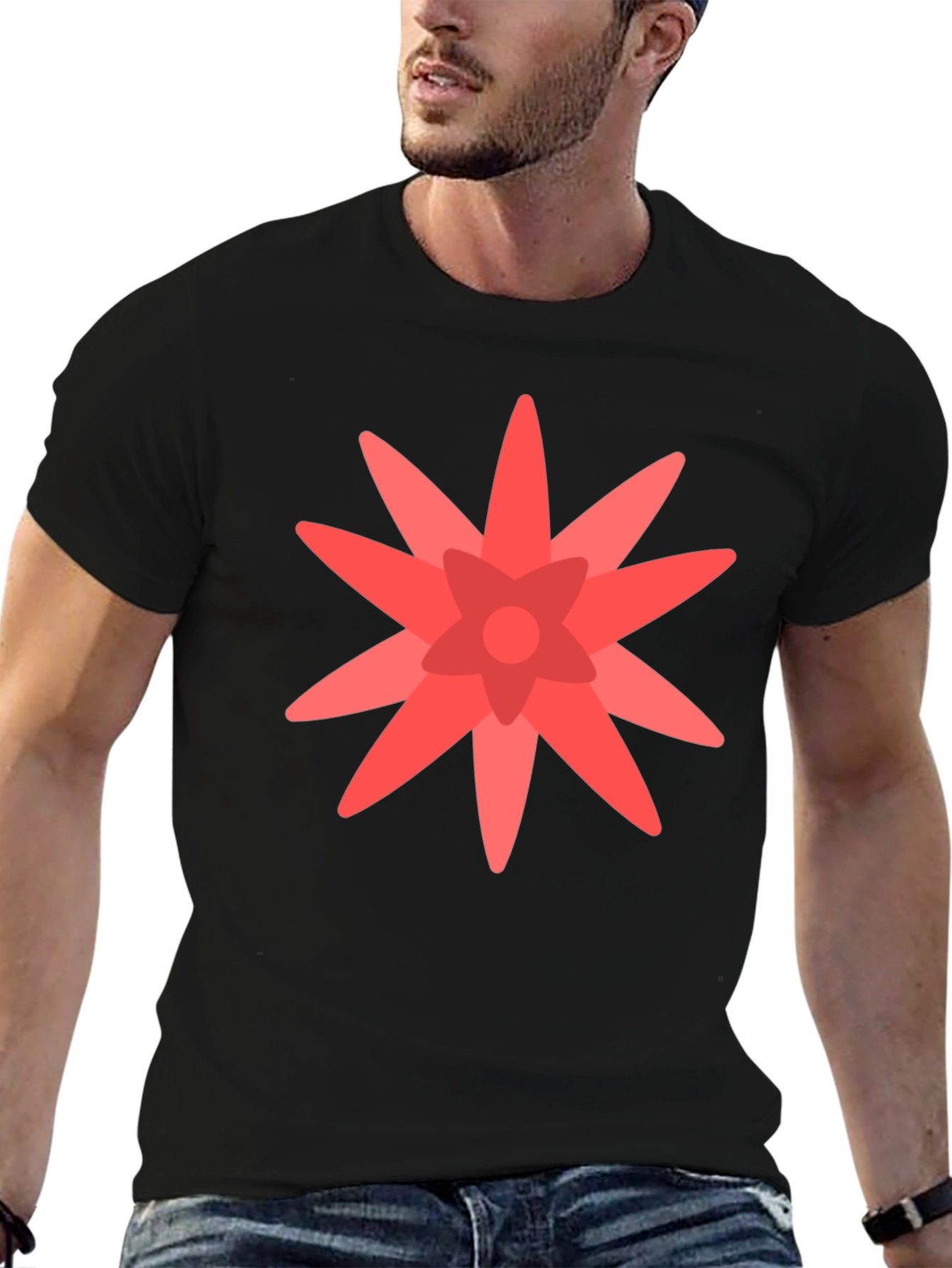 Geometric Flower Graphic Black T-Shirt