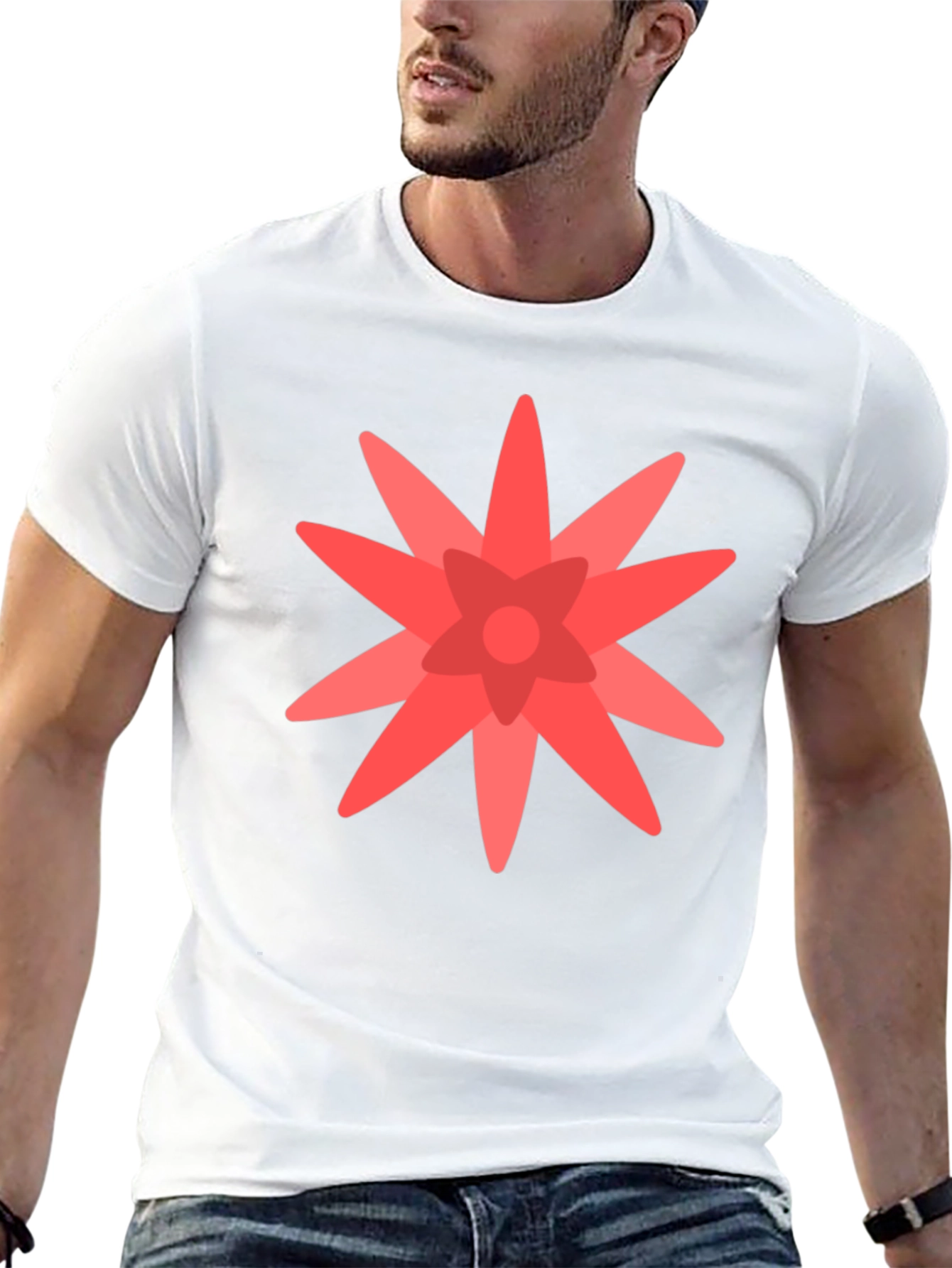 Geometric Flower Graphic Black T-Shirt