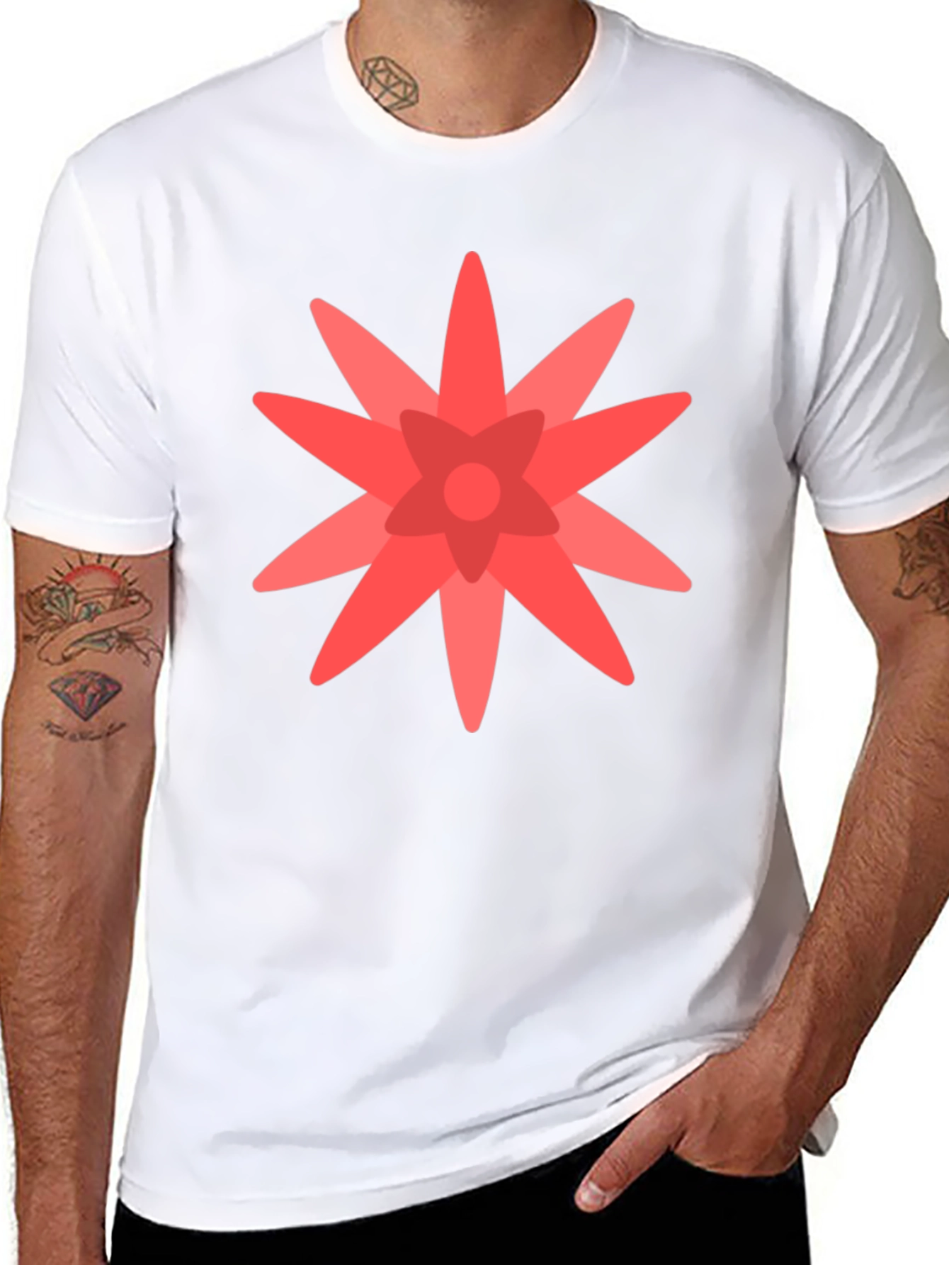 Geometric Flower Graphic Black T-Shirt