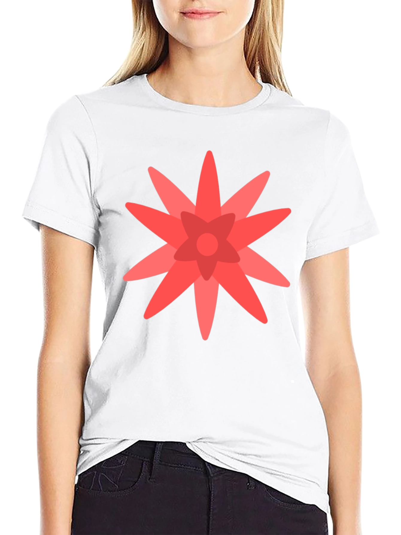 Geometric Flower Graphic Black T-Shirt