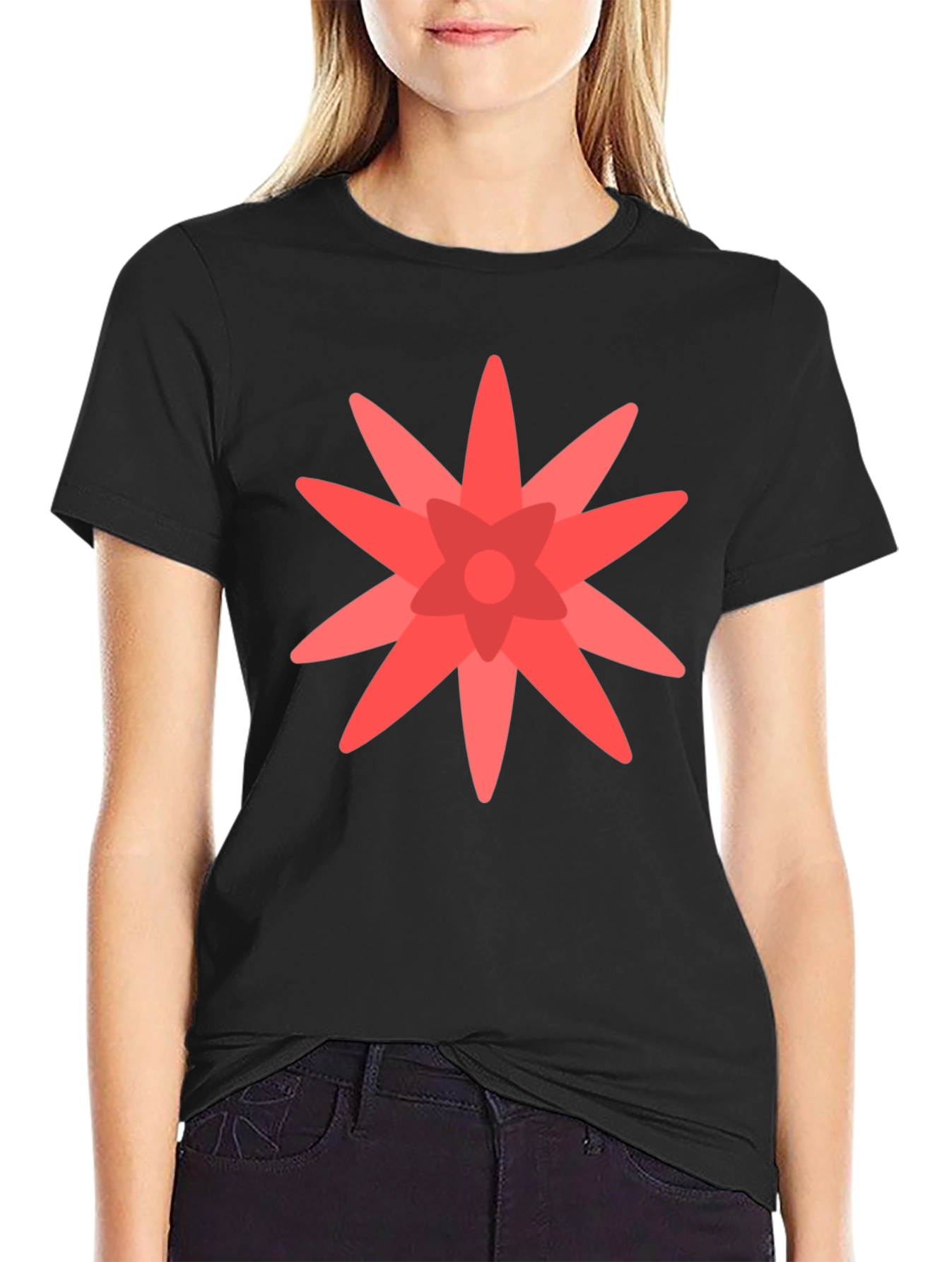 Geometric Flower Graphic Black T-Shirt