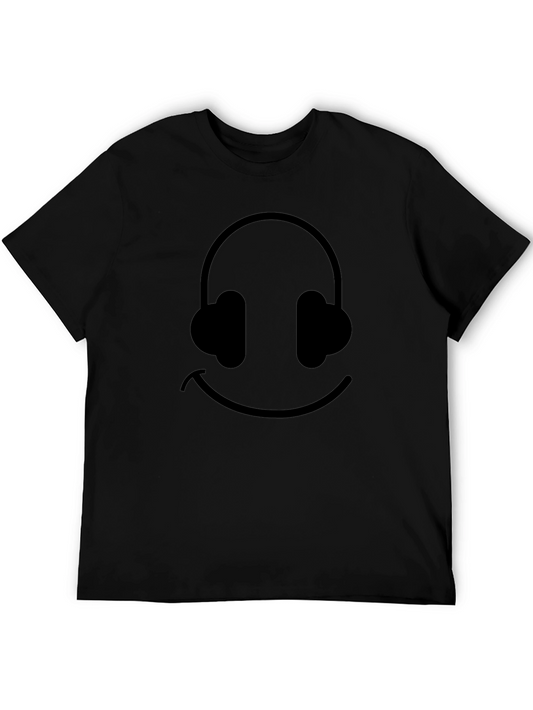 Smiley Face Headphones Black Graphic Tee