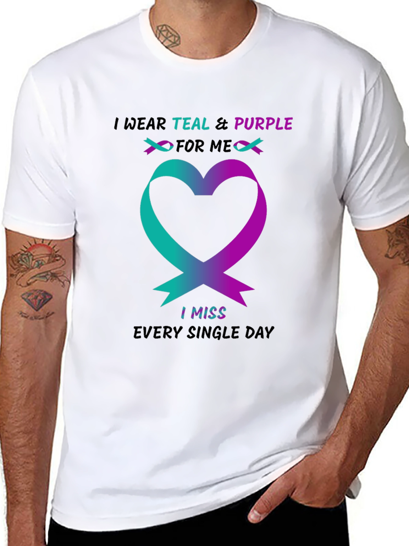 Teal & Purple Ribbon Heart T-Shirt