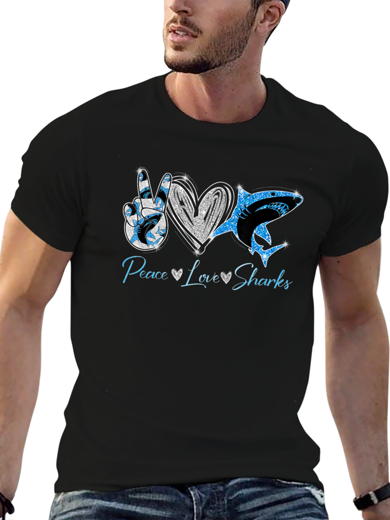 Peace Love Sharks Graphic T-Shirt