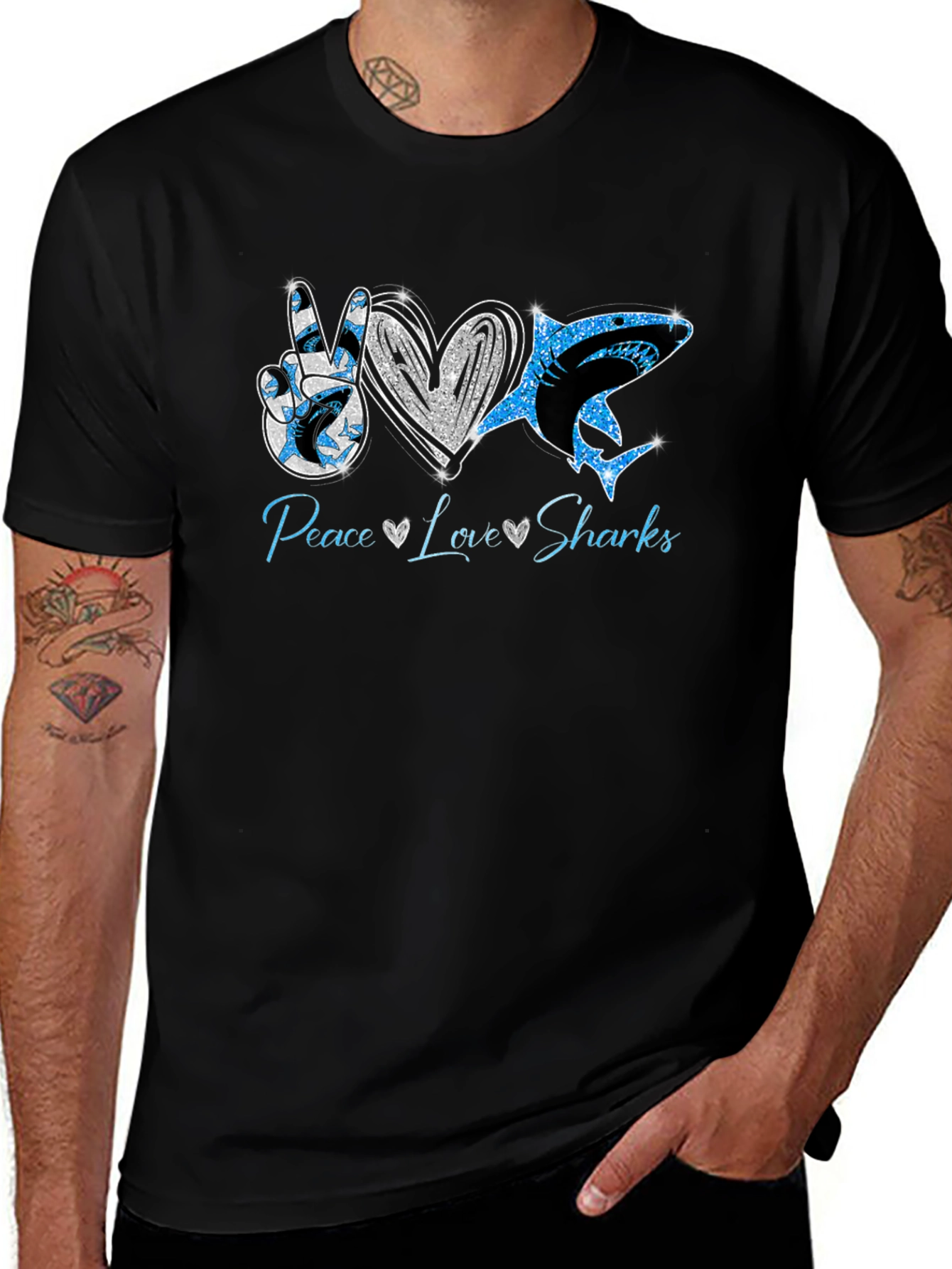 Peace Love Sharks Graphic T-Shirt