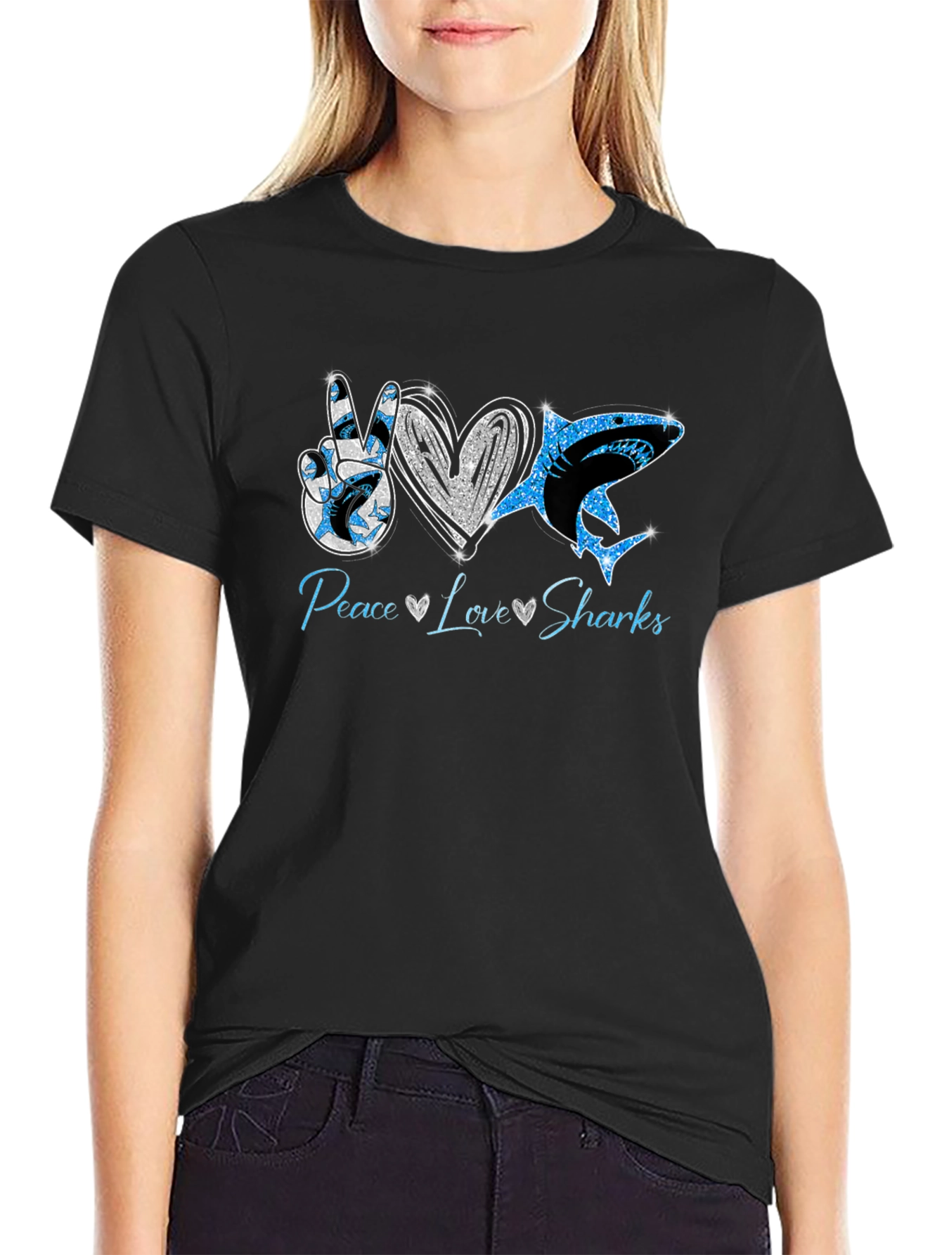 Peace Love Sharks Graphic T-Shirt
