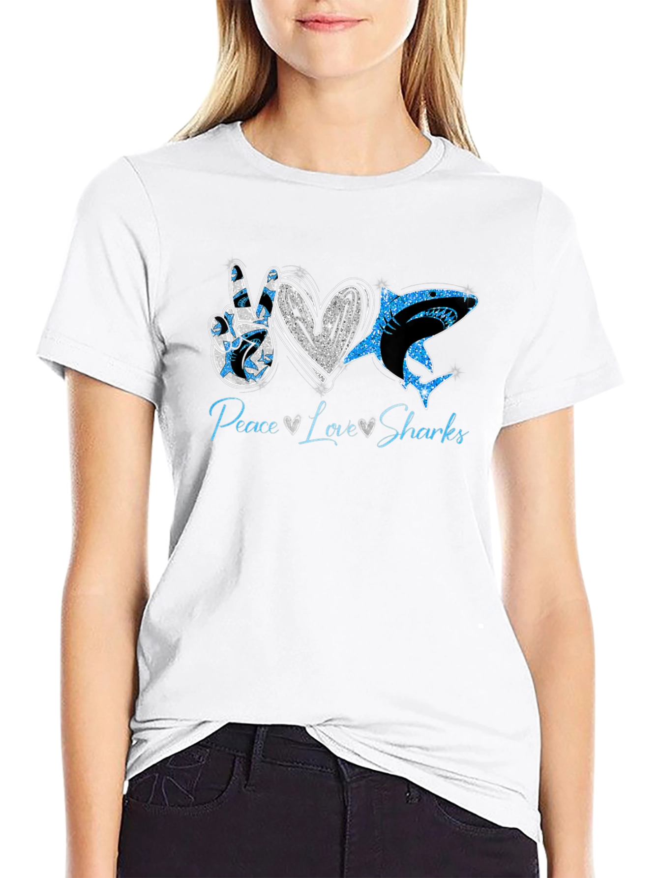 Peace Love Sharks Graphic T-Shirt