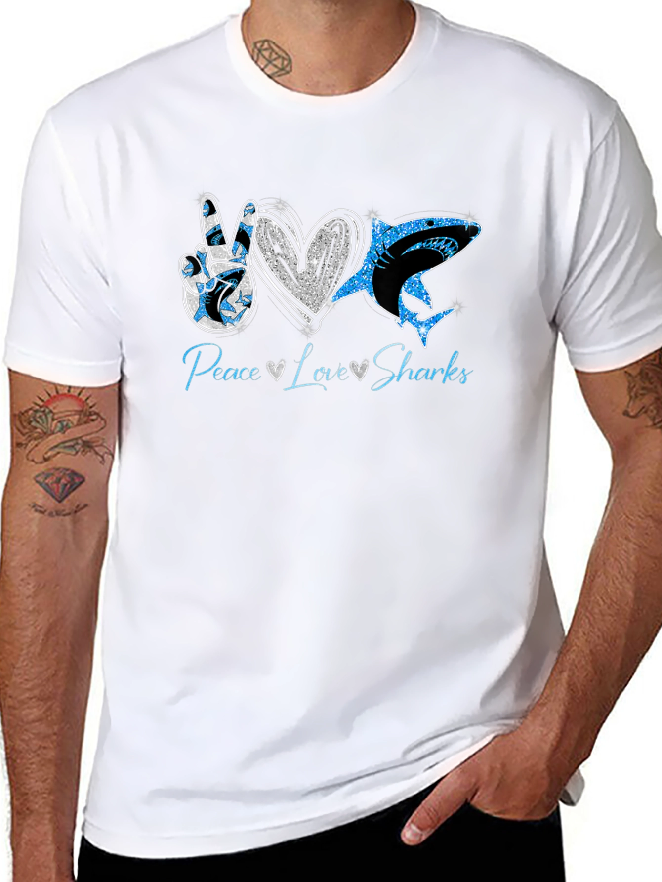 Peace Love Sharks Graphic T-Shirt