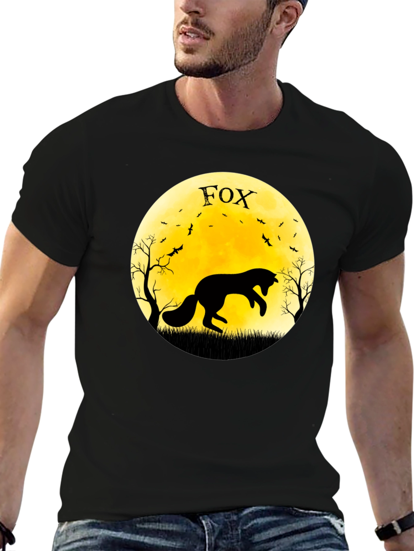 Fox Moon Graphic T-Shirt - Black