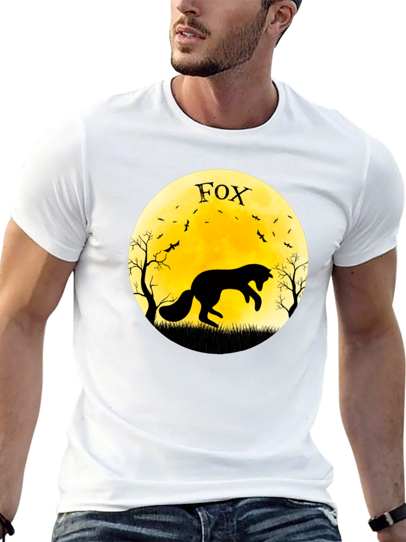 Fox Moon Graphic T-Shirt - Black