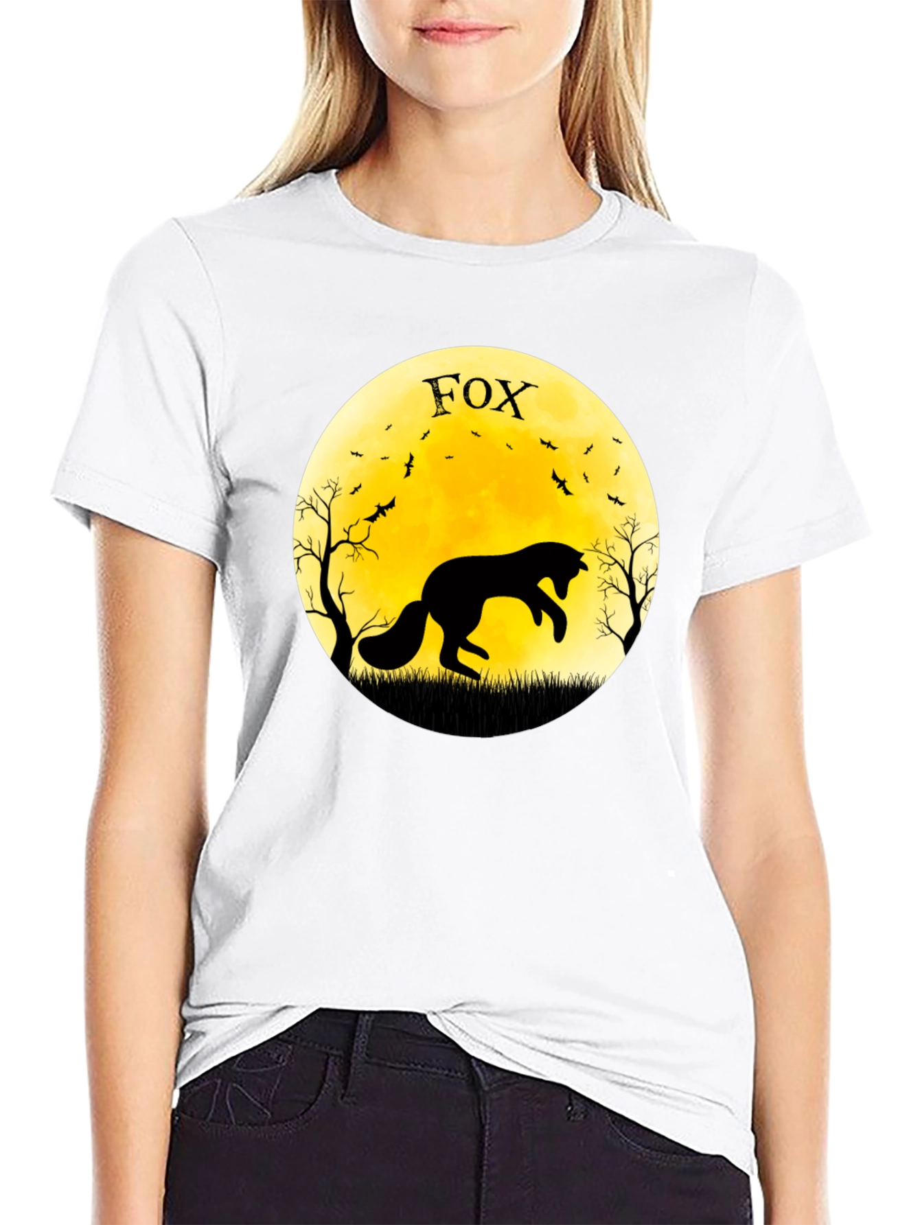 Fox Moon Graphic T-Shirt - Black