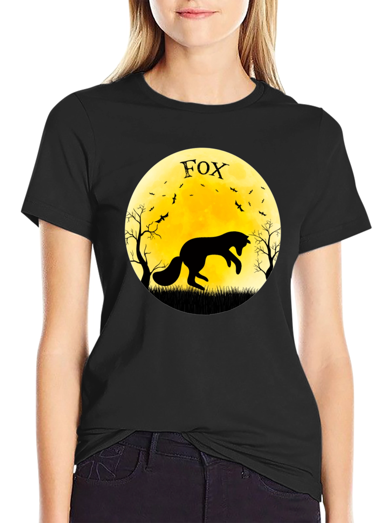 Fox Moon Graphic T-Shirt - Black