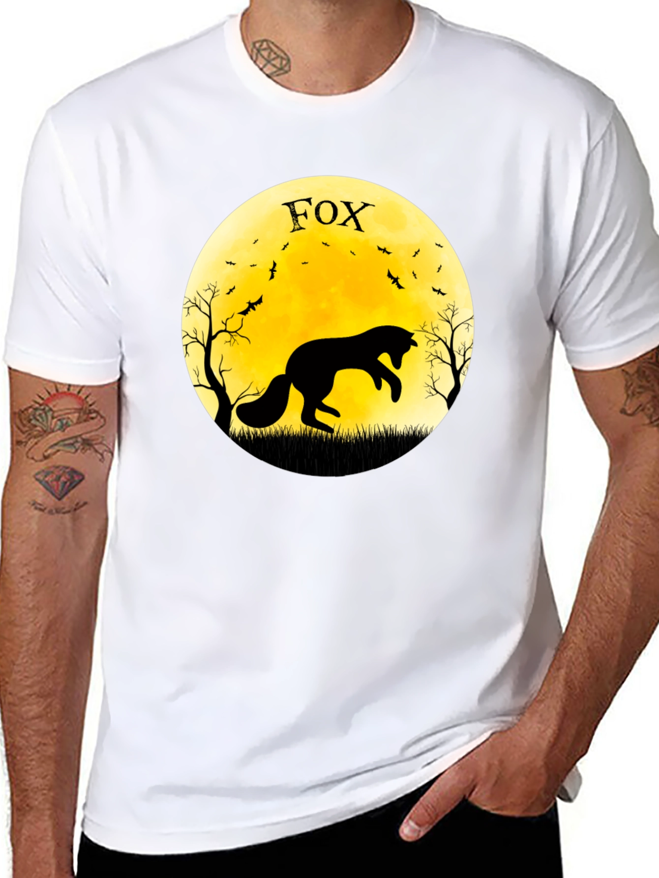 Fox Moon Graphic T-Shirt - Black