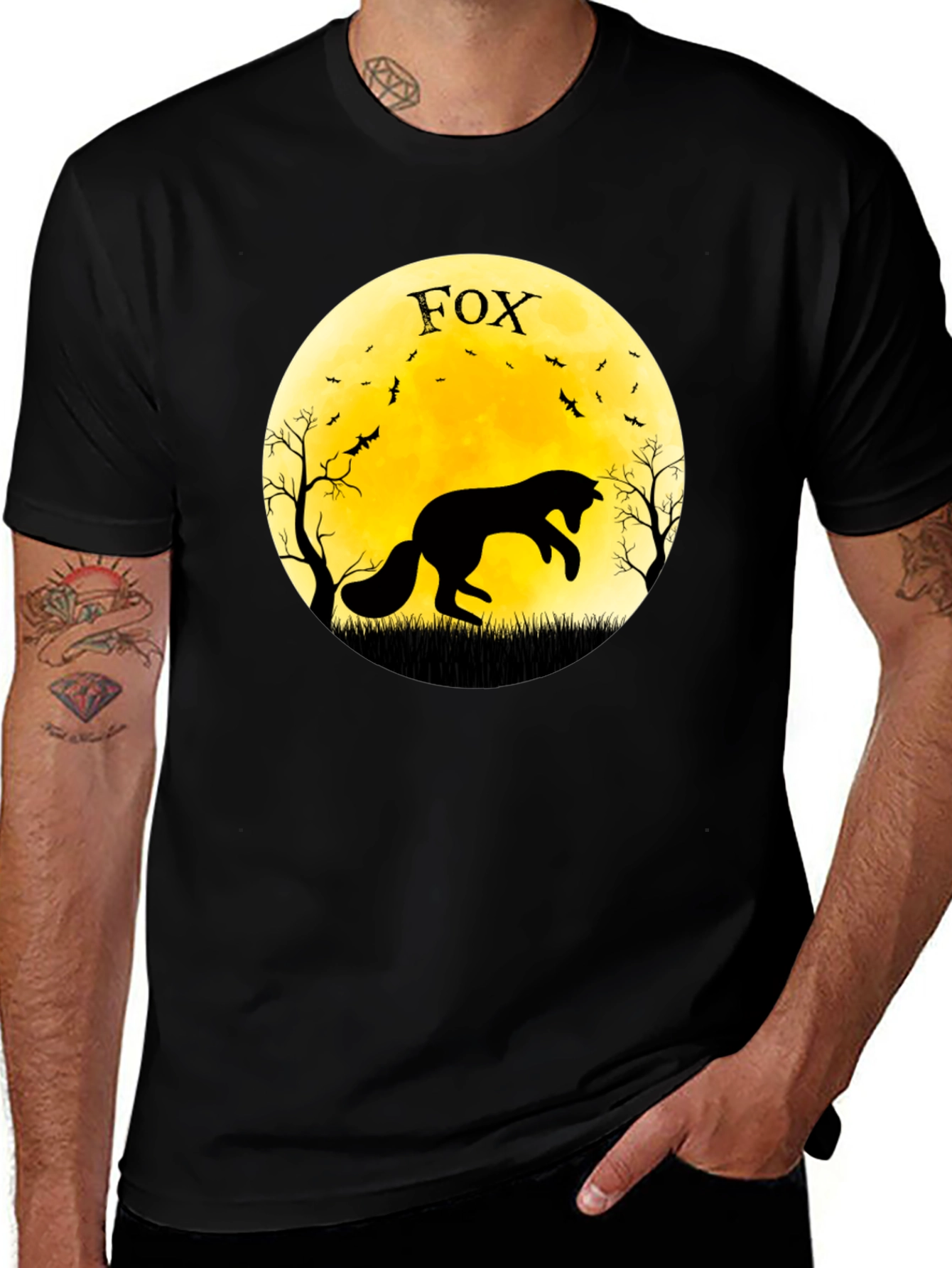 Fox Moon Graphic T-Shirt - Black