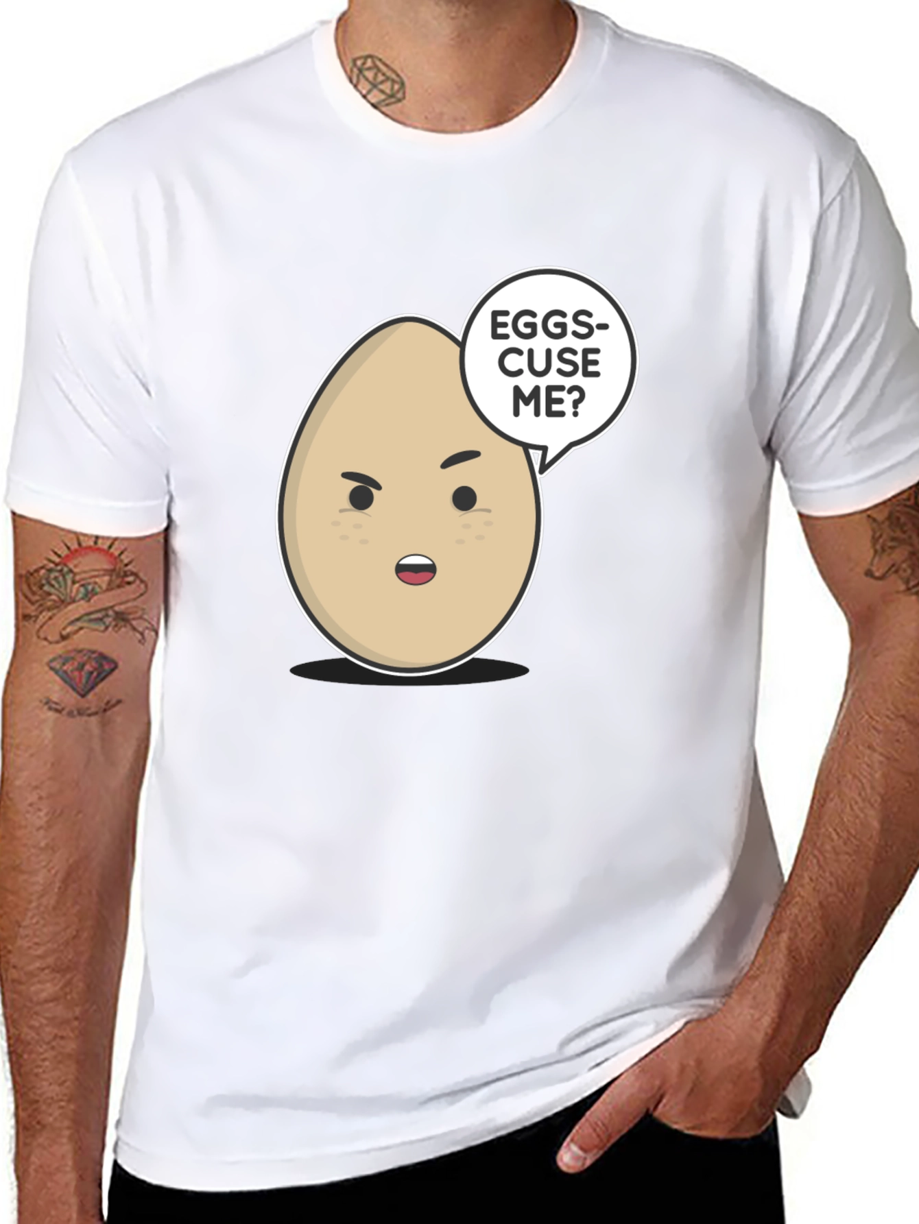 Eggs-cuse Me? Graphic T-Shirt - Funny Egg Pun Tee