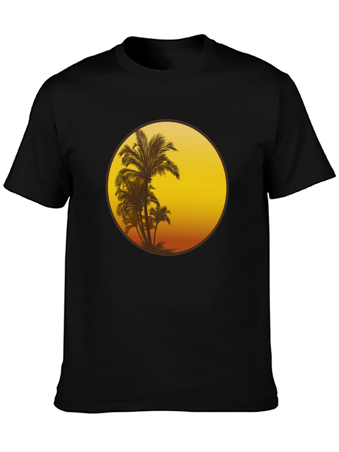 Sunset Palm Tree Graphic Tee - Black