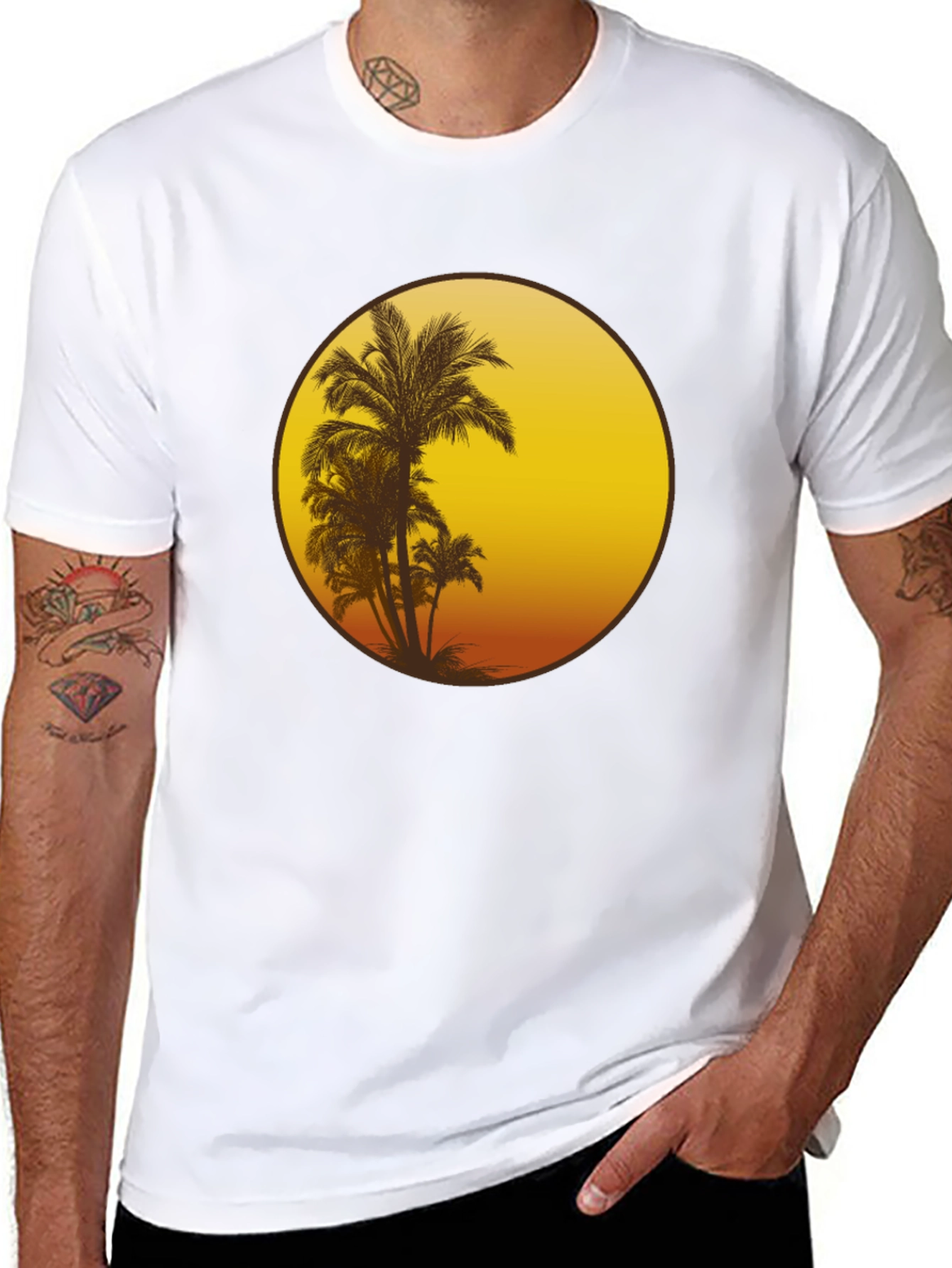 Sunset Palm Tree Graphic Tee - Black