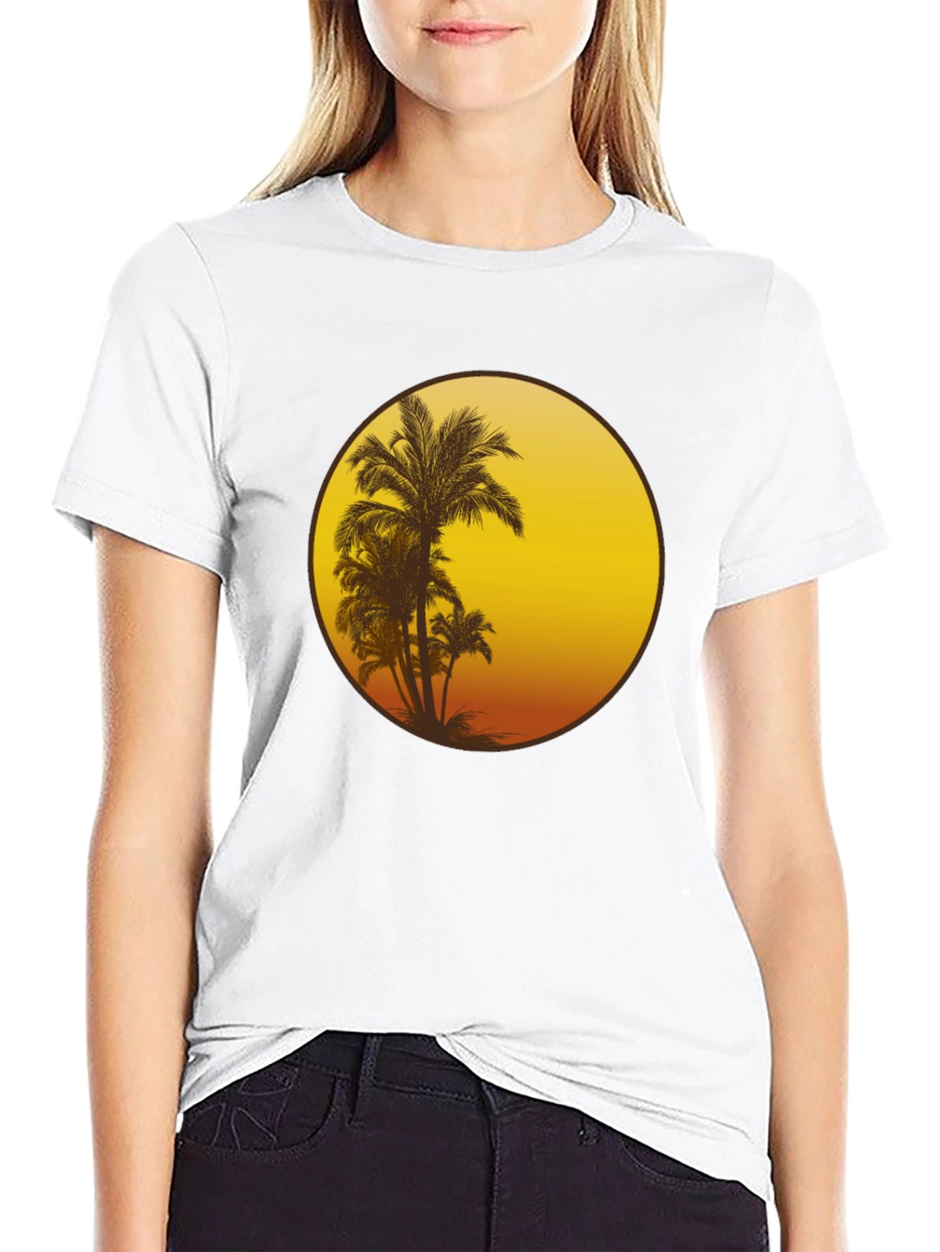 Sunset Palm Tree Graphic Tee - Black