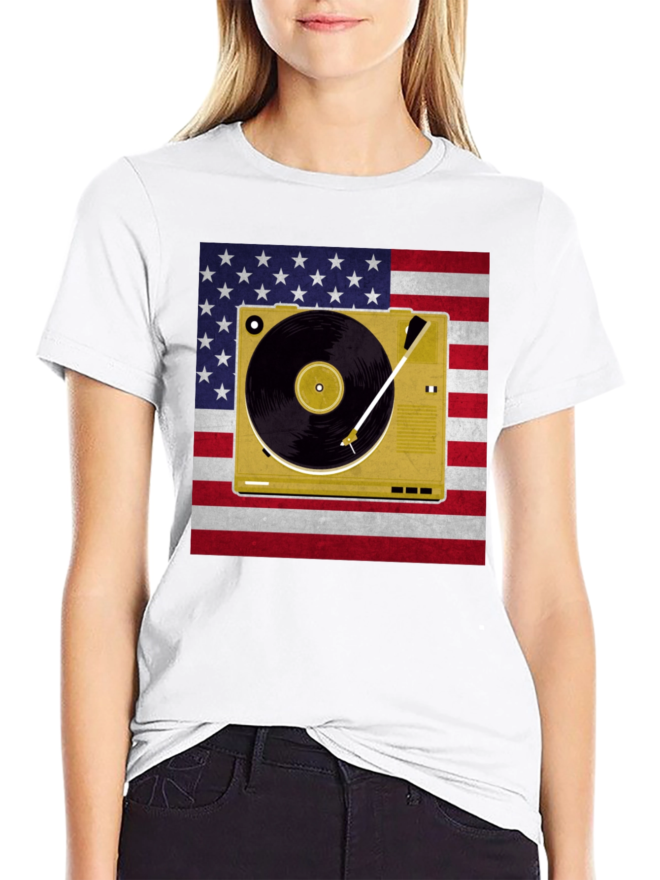 Patriotic Turntable T-Shirt - American Flag Design