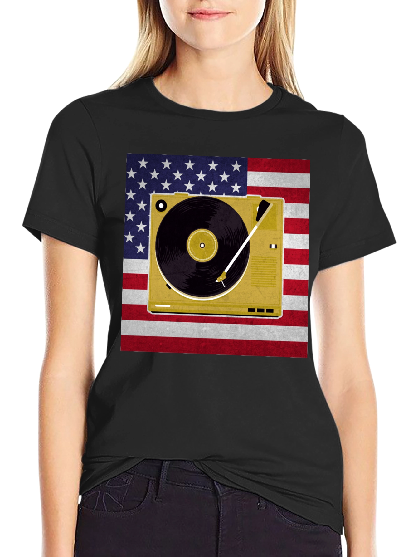 Patriotic Turntable T-Shirt - American Flag Design