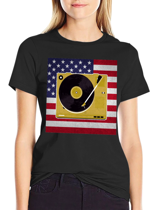 Patriotic Turntable T-Shirt - American Flag Design