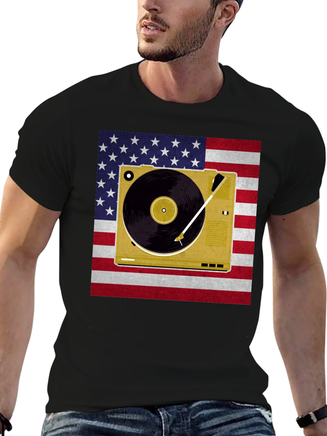 Patriotic Turntable T-Shirt - American Flag Design