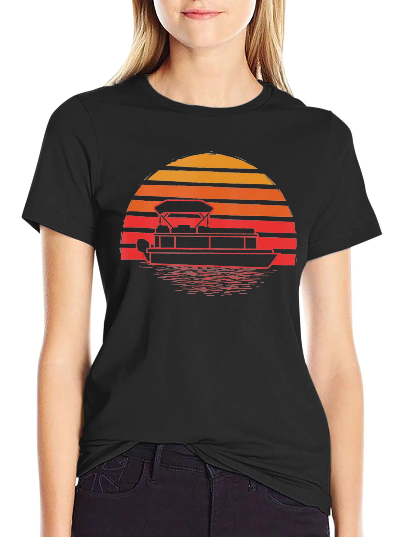 Pontoon Boat Sunset Graphic Tee