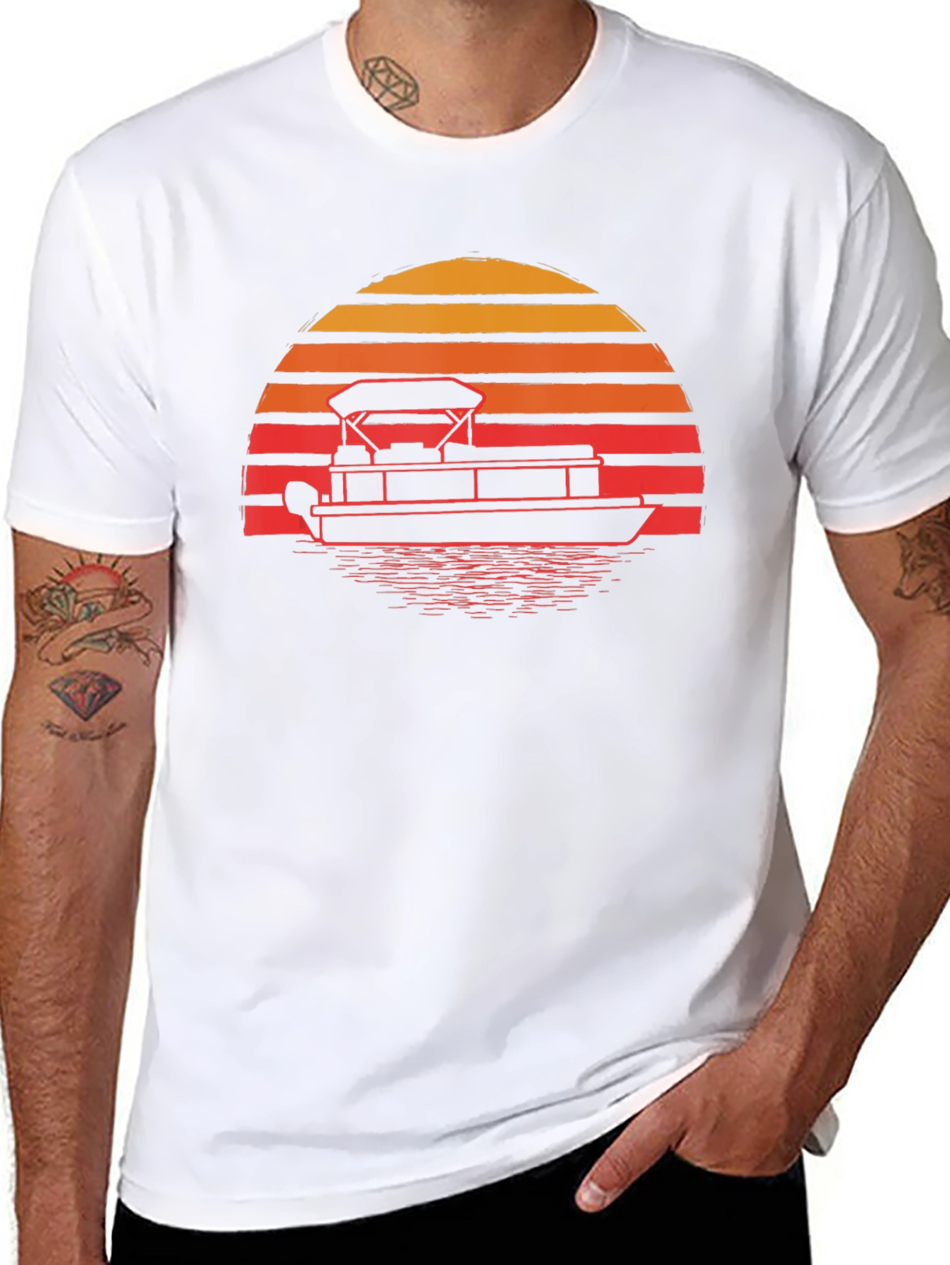 Pontoon Boat Sunset Graphic Tee