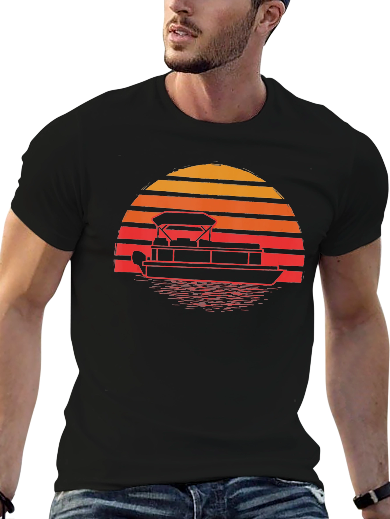 Pontoon Boat Sunset Graphic Tee