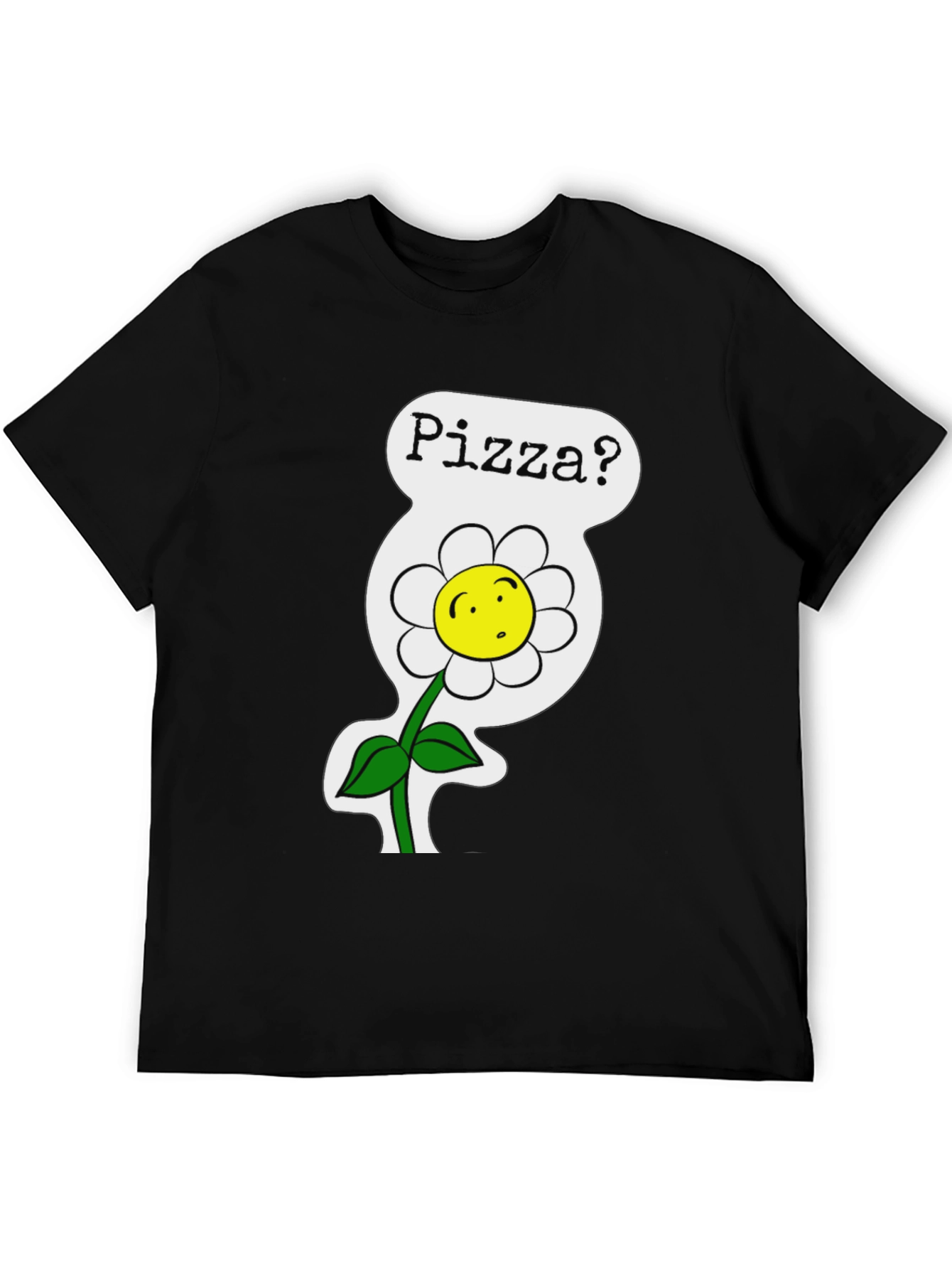 Pizza Flower Graphic Tee - Black Cotton Shirt