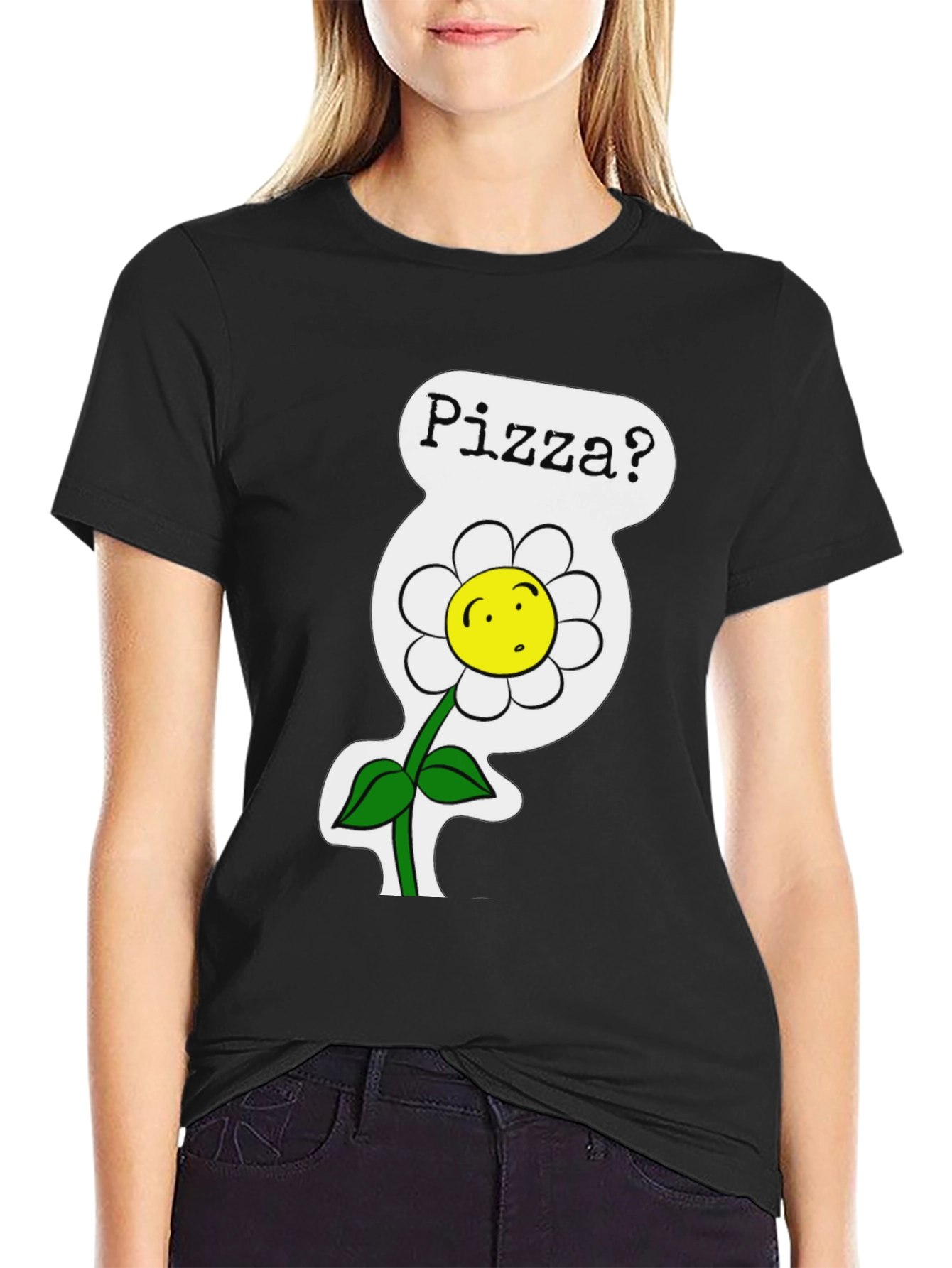 Pizza Flower Graphic Tee - Black Cotton Shirt