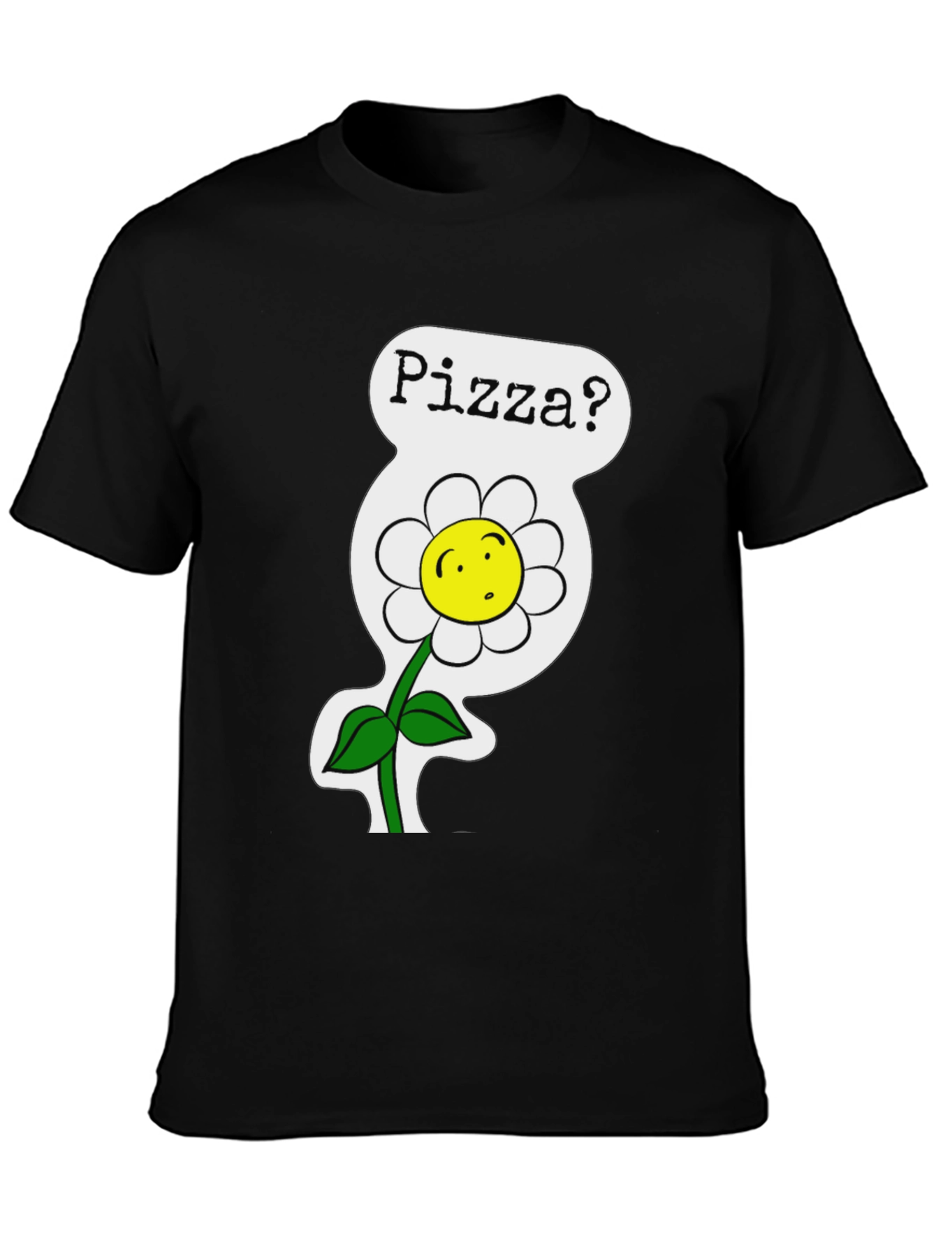 Pizza Flower Graphic Tee - Black Cotton Shirt