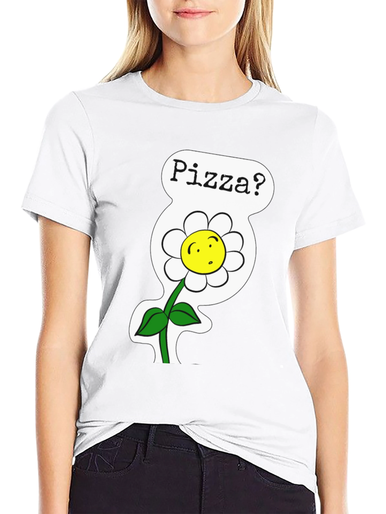 Pizza Flower Graphic Tee - Black Cotton Shirt