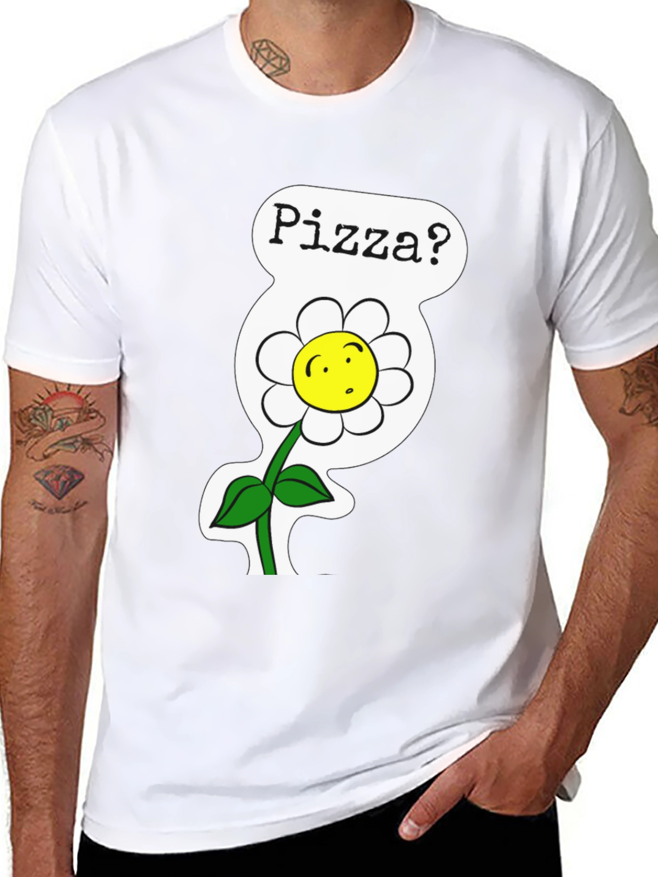 Pizza Flower Graphic Tee - Black Cotton Shirt
