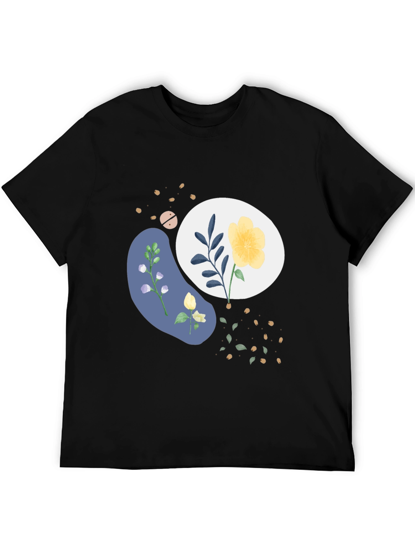 Abstract Floral Print Mens Black Tee