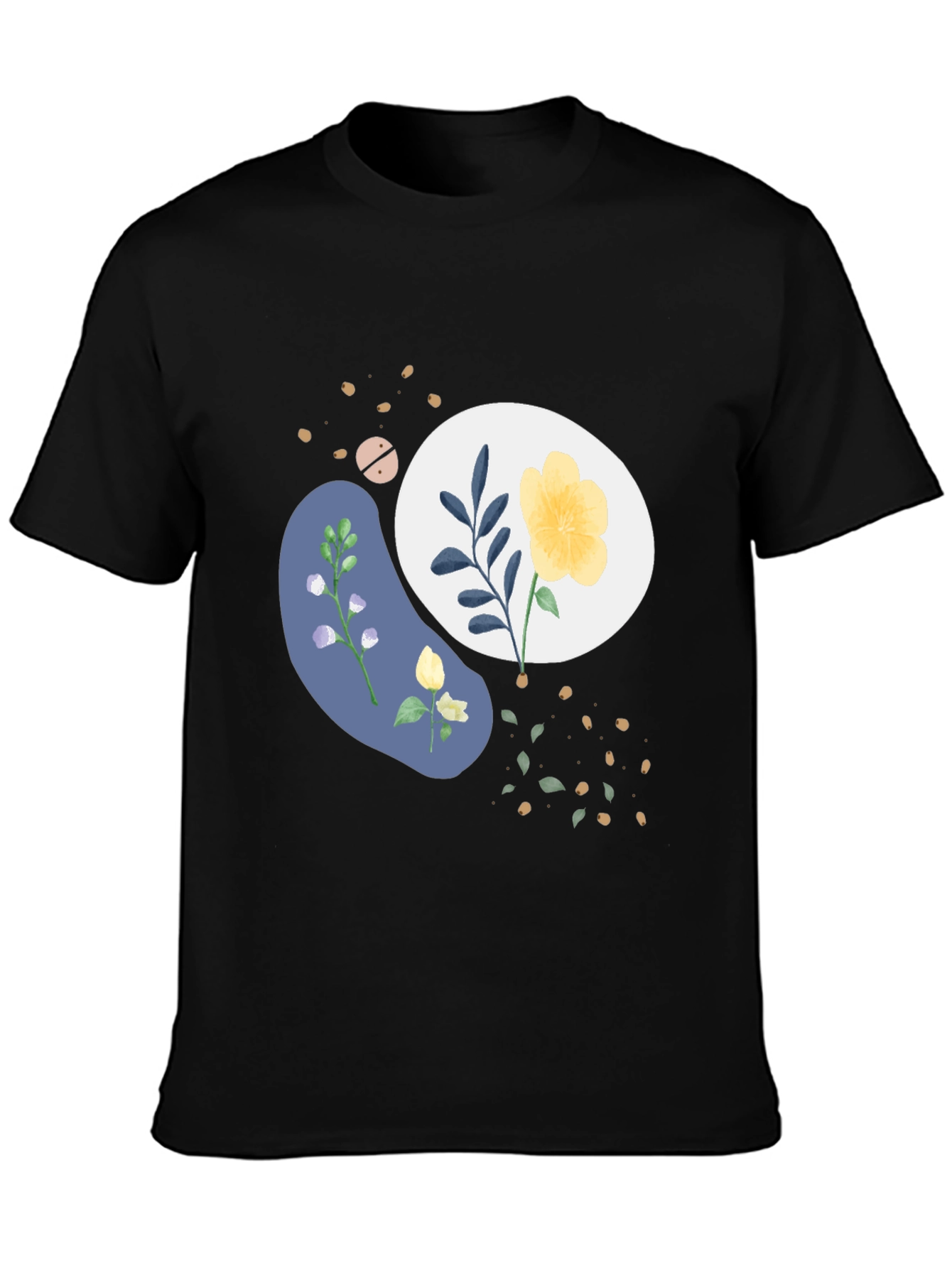 Abstract Floral Print Mens Black Tee