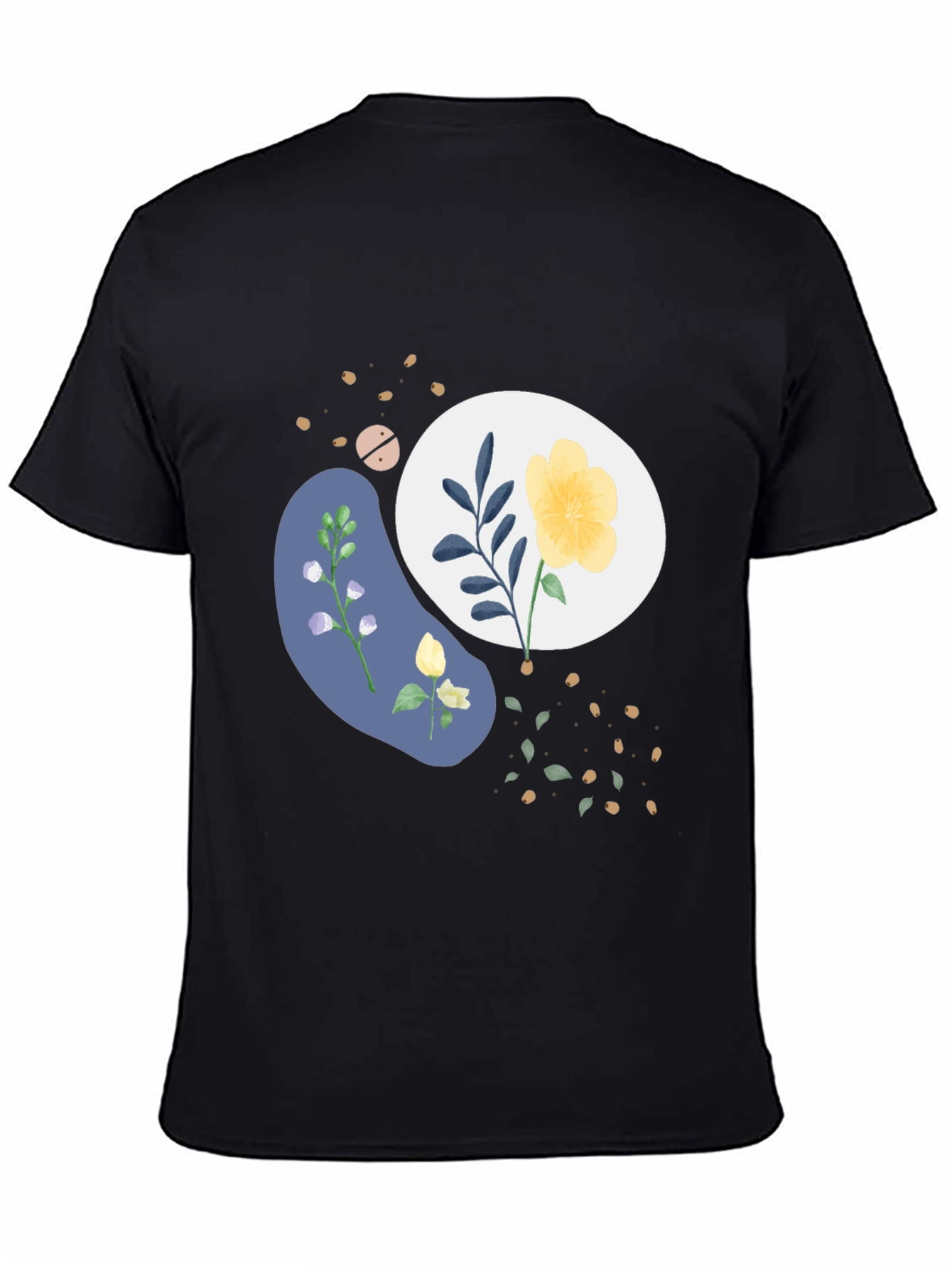 Abstract Floral Print Mens Black Tee