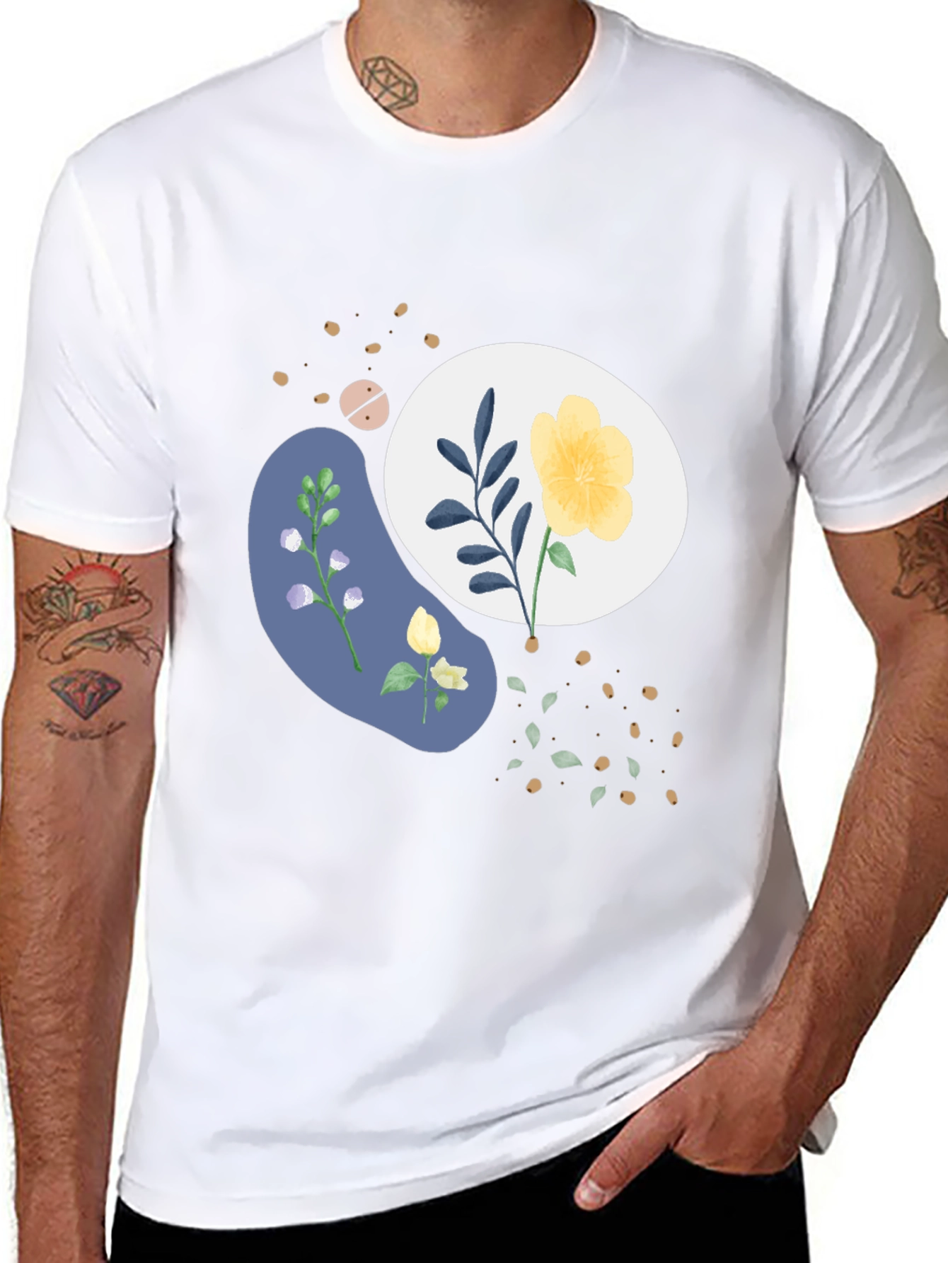 Abstract Floral Print Mens Black Tee