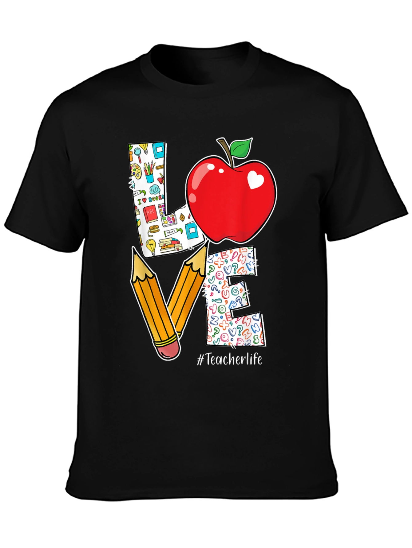 Teacher Life Love T-Shirt Apple Pencil Design
