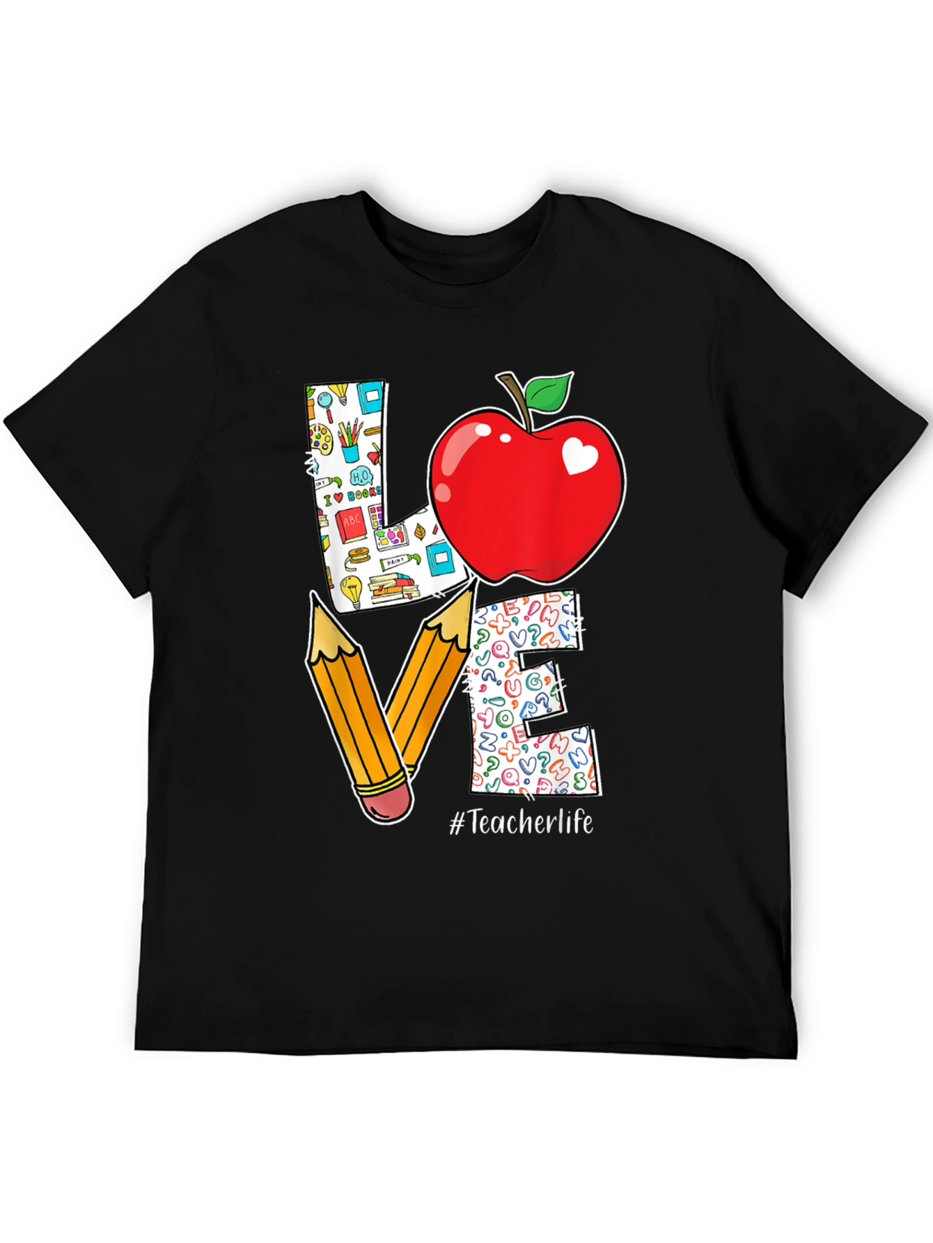 Teacher Life Love T-Shirt Apple Pencil Design