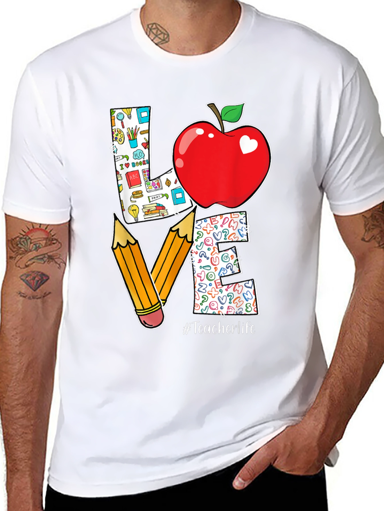 Teacher Life Love T-Shirt Apple Pencil Design
