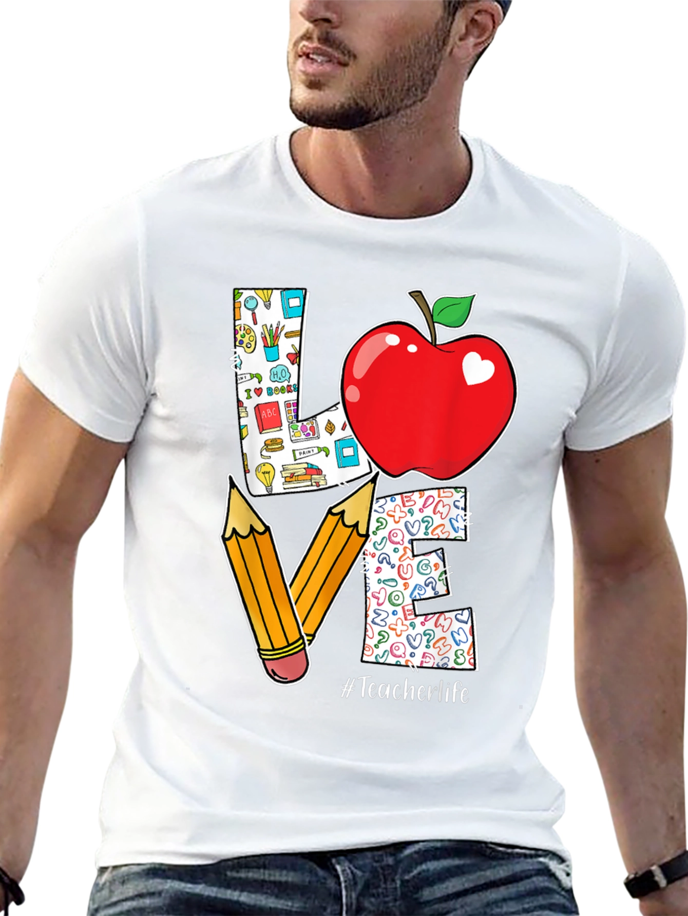 Teacher Life Love T-Shirt Apple Pencil Design