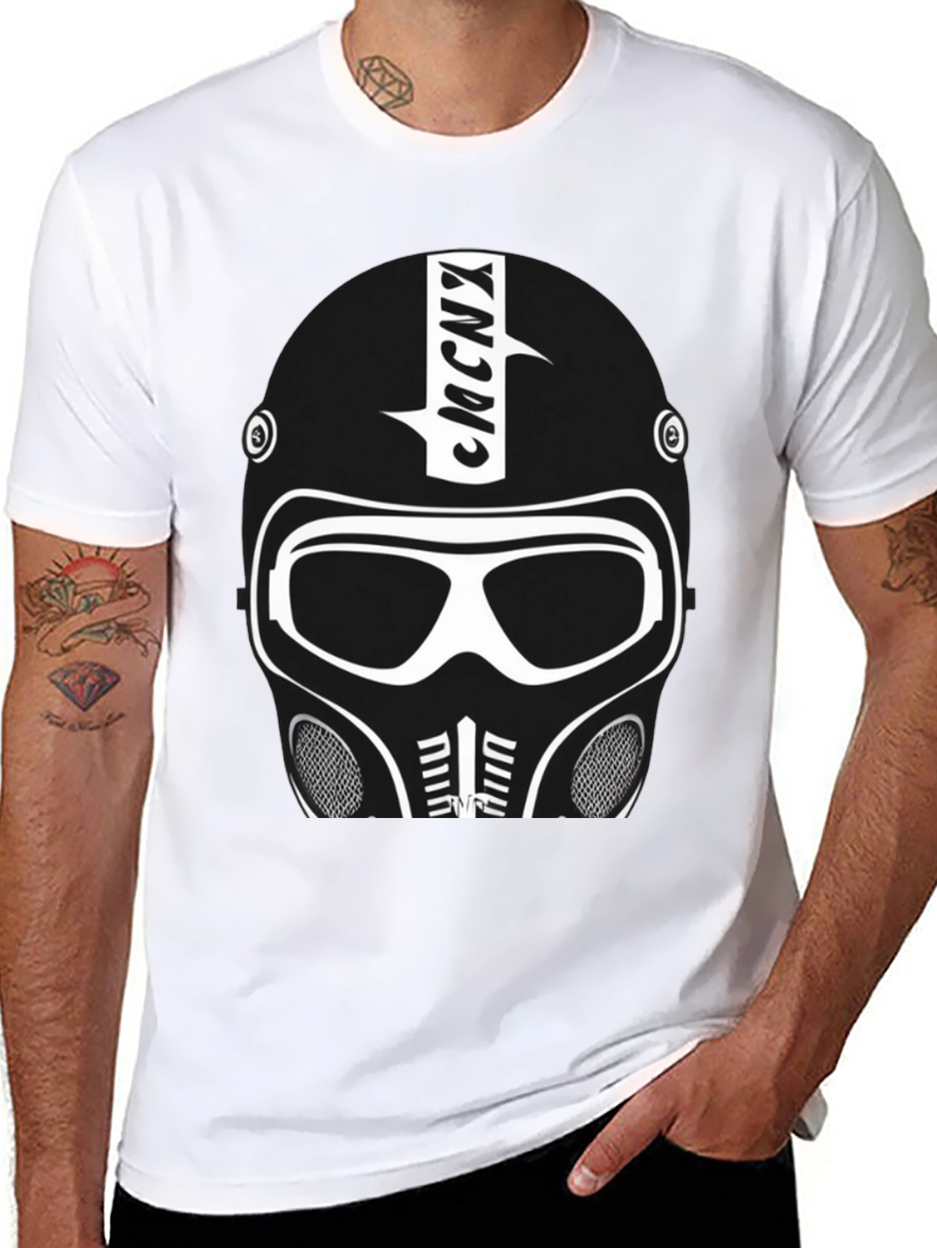 Futuristic Helmet Graphic T-Shirt - Black