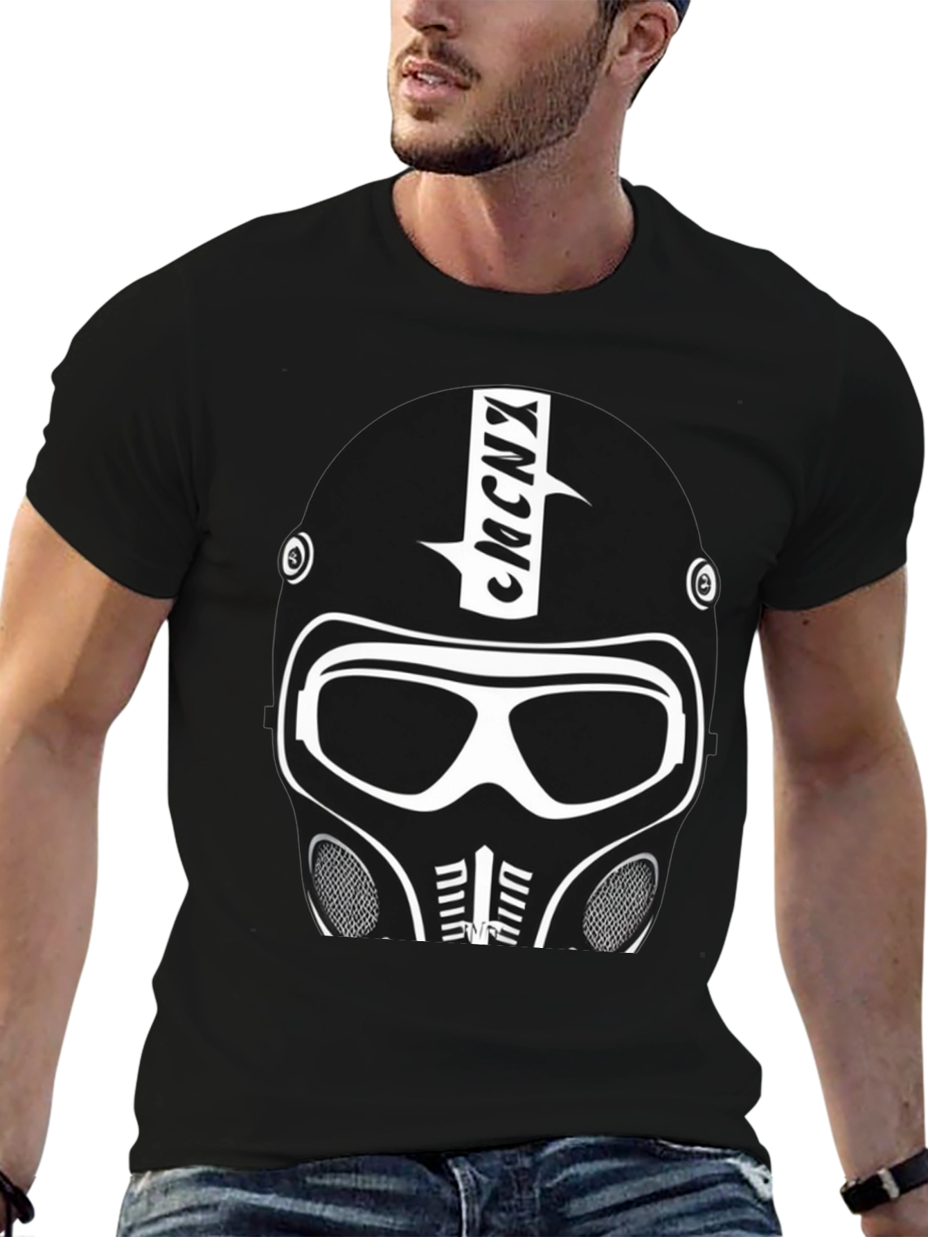 Futuristic Helmet Graphic T-Shirt - Black