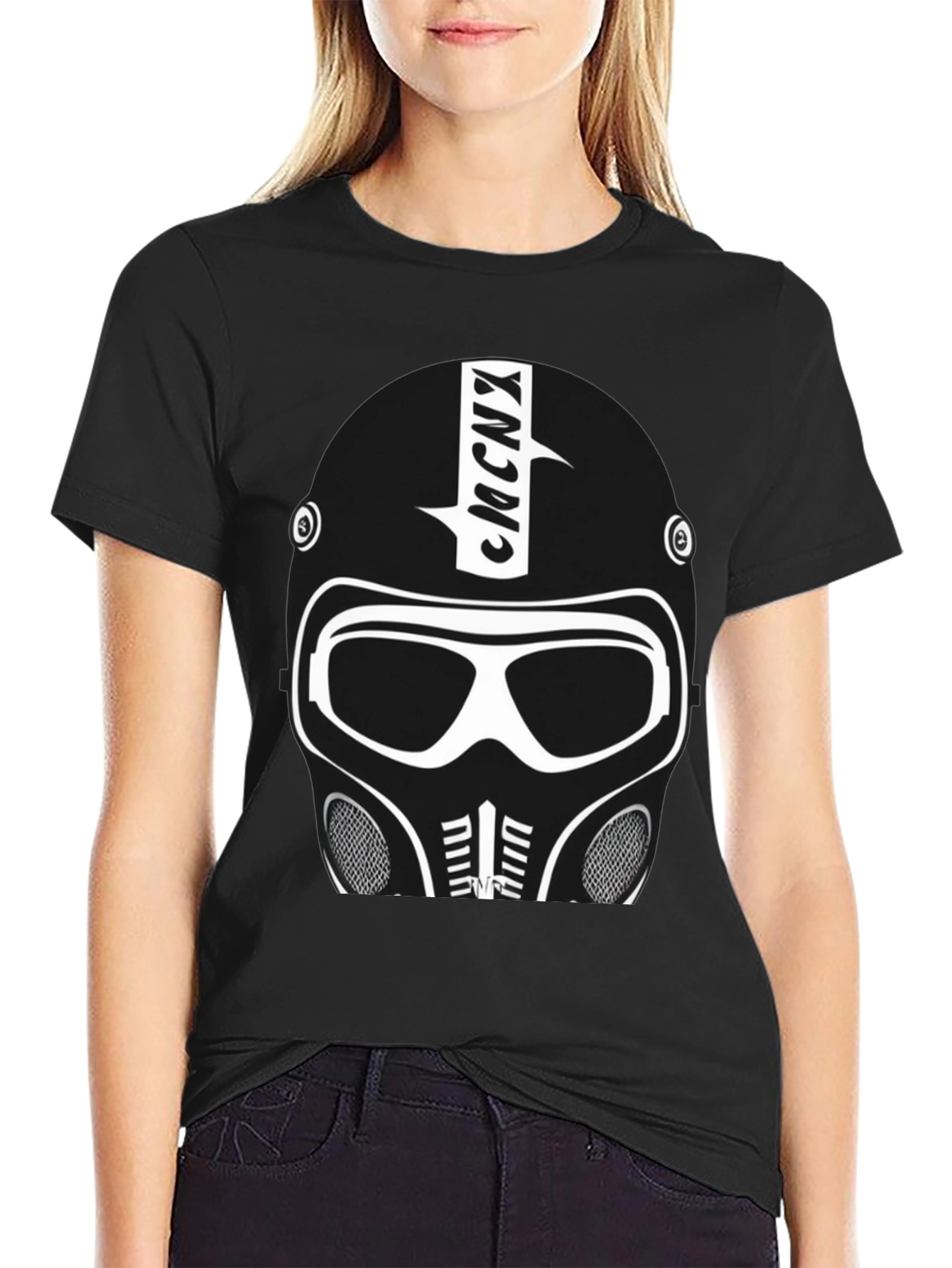 Futuristic Helmet Graphic T-Shirt - Black