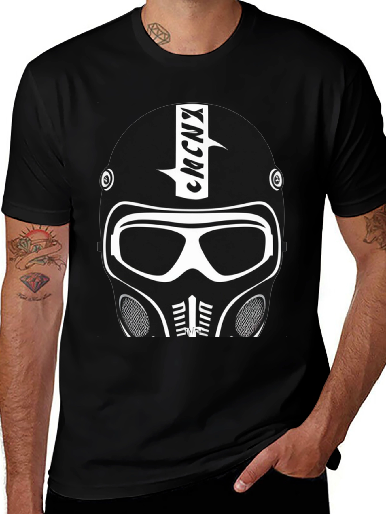 Futuristic Helmet Graphic T-Shirt - Black