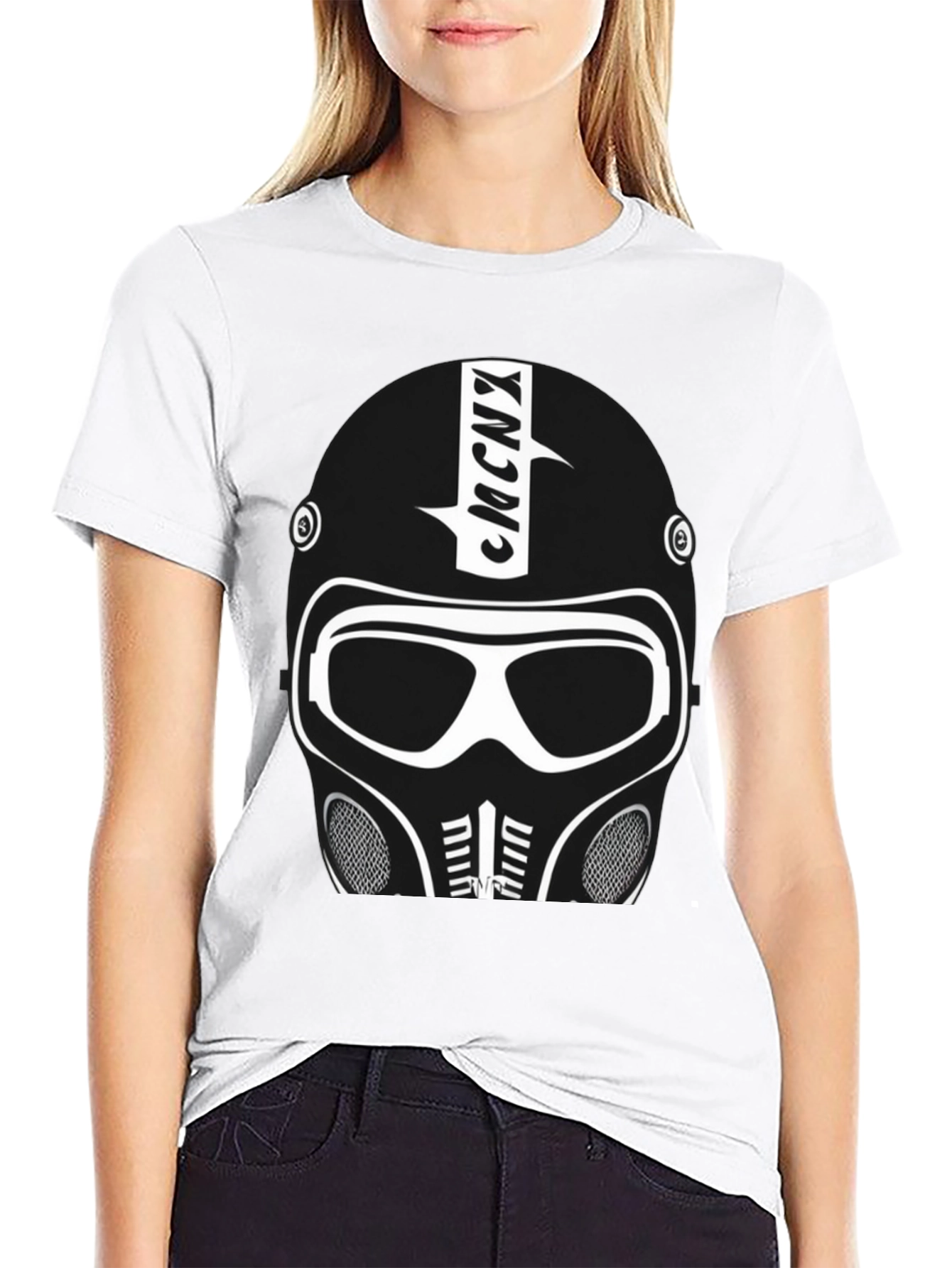 Futuristic Helmet Graphic T-Shirt - Black