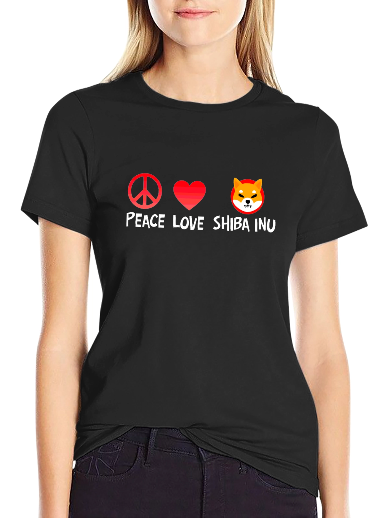 Peace Love Shiba Inu Black Graphic Tee