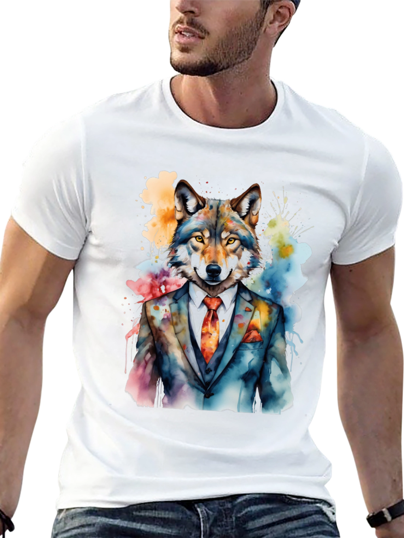 Wolf in Suit Graphic T-Shirt - Mens Black Tee