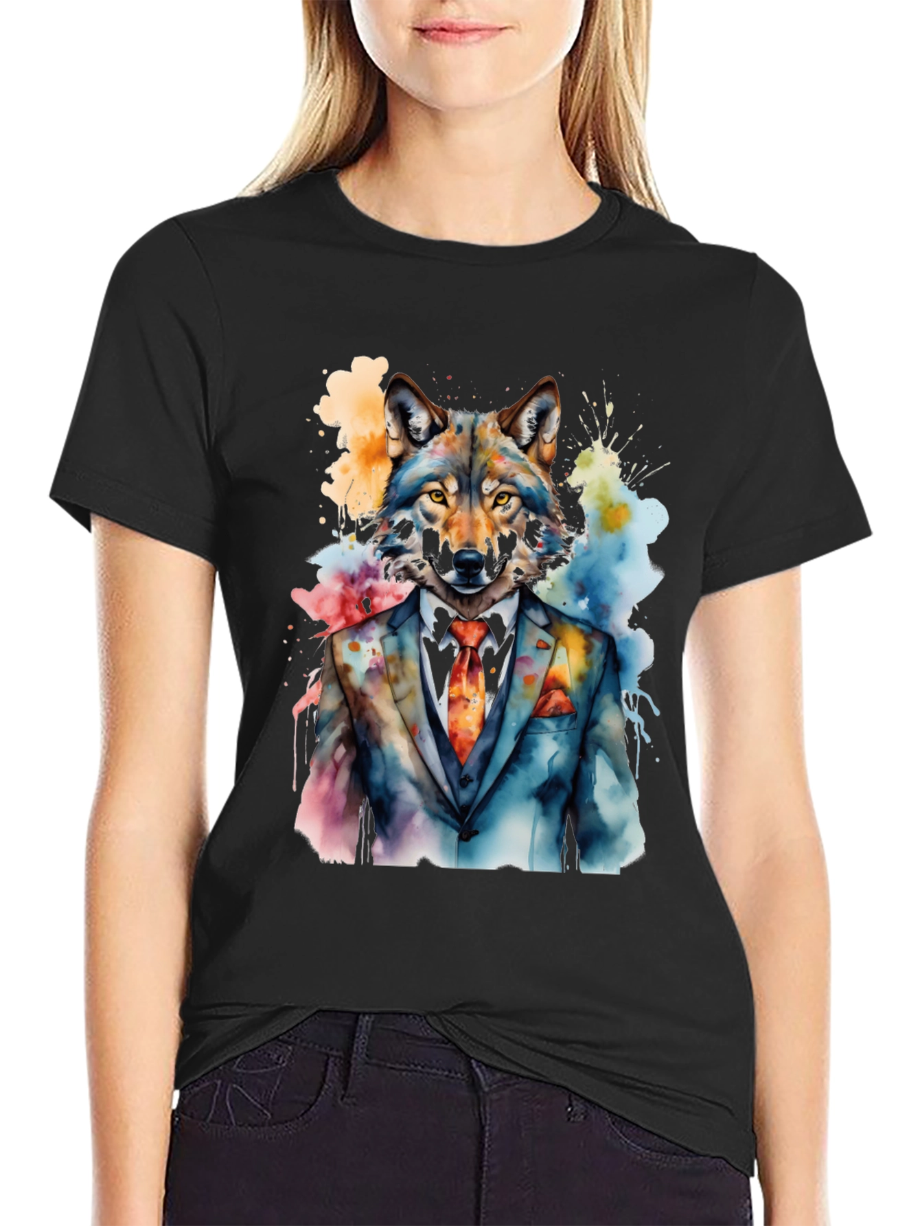 Wolf in Suit Graphic T-Shirt - Mens Black Tee